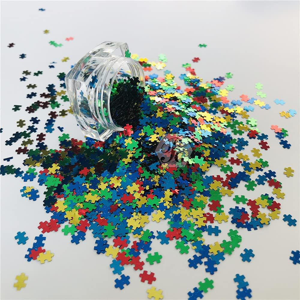 Prettyg 10 Grams/Pack - Red Green Blue Yellow Color Mixes Puzzle Shape Glitter Sequins - Festival Rave Beauty Makeup Face Body Nail Art Decoration Bp-Puzzle - B0100A-Pawprint image number 4