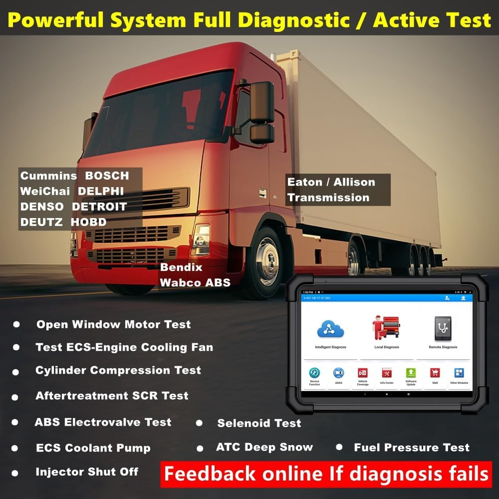 LAUNCH X431 V+ Smartlink HD Heavy Duty Truck Diagnostic Scanner Diesel Commercial Vehicle Construction Machinery Agricultural Bus Scan Tool, J2534 ECU Coding, All System Diagnosis, Active Test image number 4