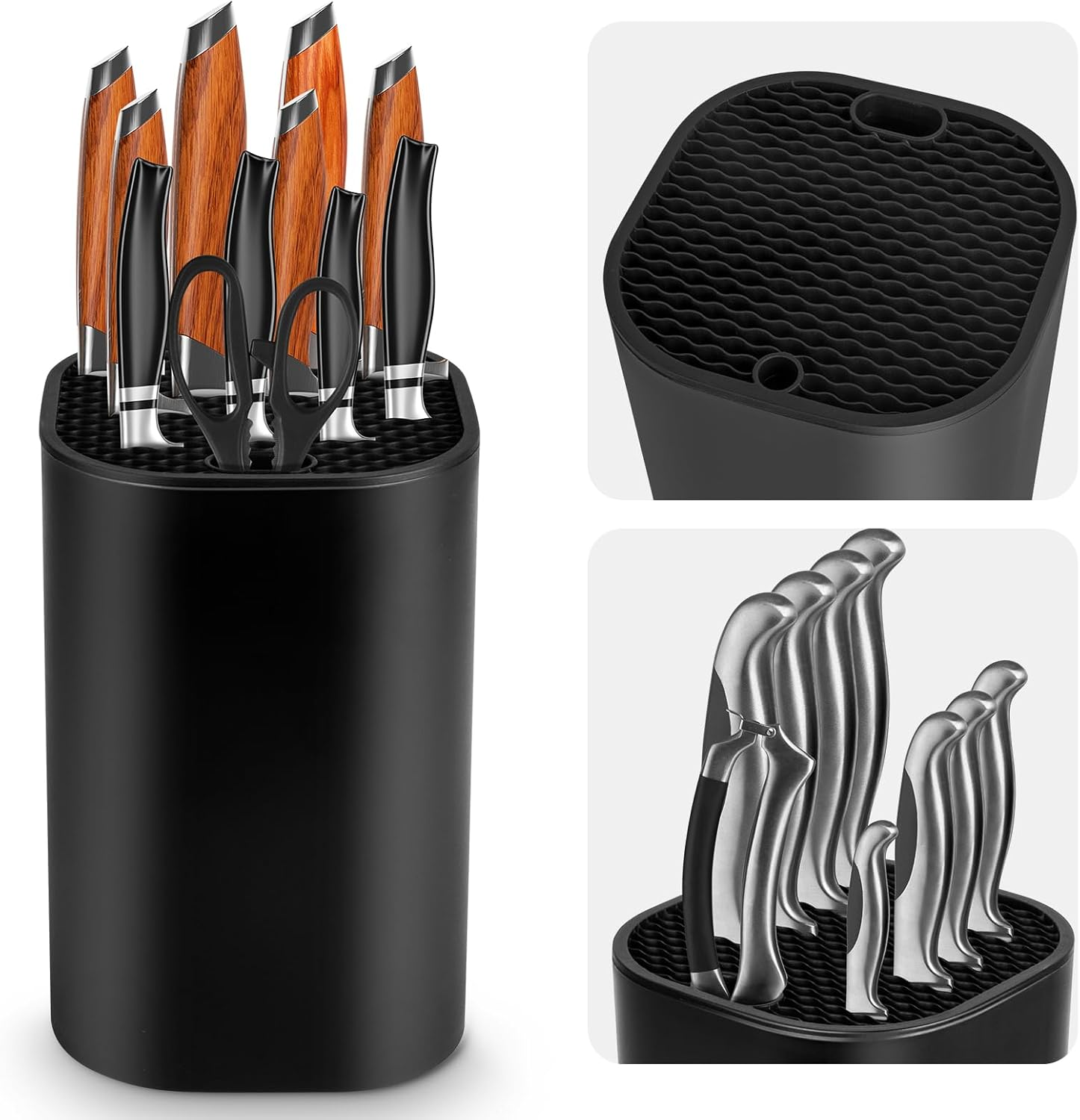 Knife Block without Knives Ninonly 2 in 1 Universal Square Knife Block for Kitchen with Scissors Slot Space Saving Detachable Knife Block Storage Holder for Protecingt Blade Easy Cleaning Black