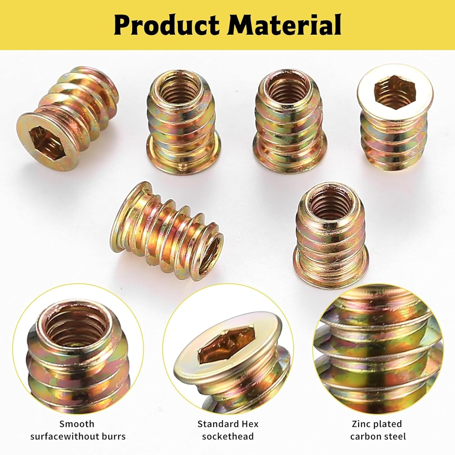 Threaded Insert and Bolt Kit, 1/4-20 X 19/32 Inch, 50 Sets, Hex Socket Drive Wood Furniture Hardware with Hex Wrenches, Drill Bit image number 2