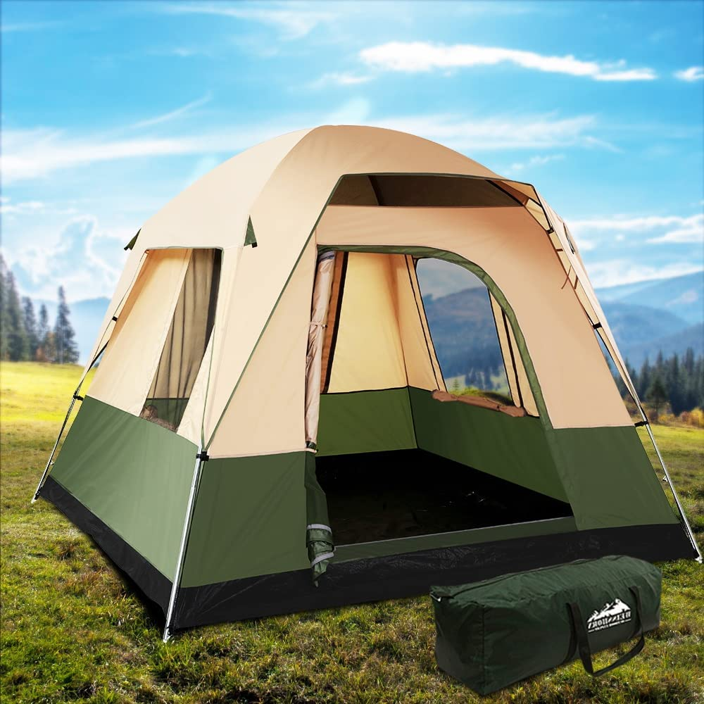 Weisshorn Camping Tent, 4 Person Easy Setup Family Dome Tents Outdoor Travel Hiking Beach Trip, Portable Shelter Sun Protection Water Resistance Khaki Green image number 1