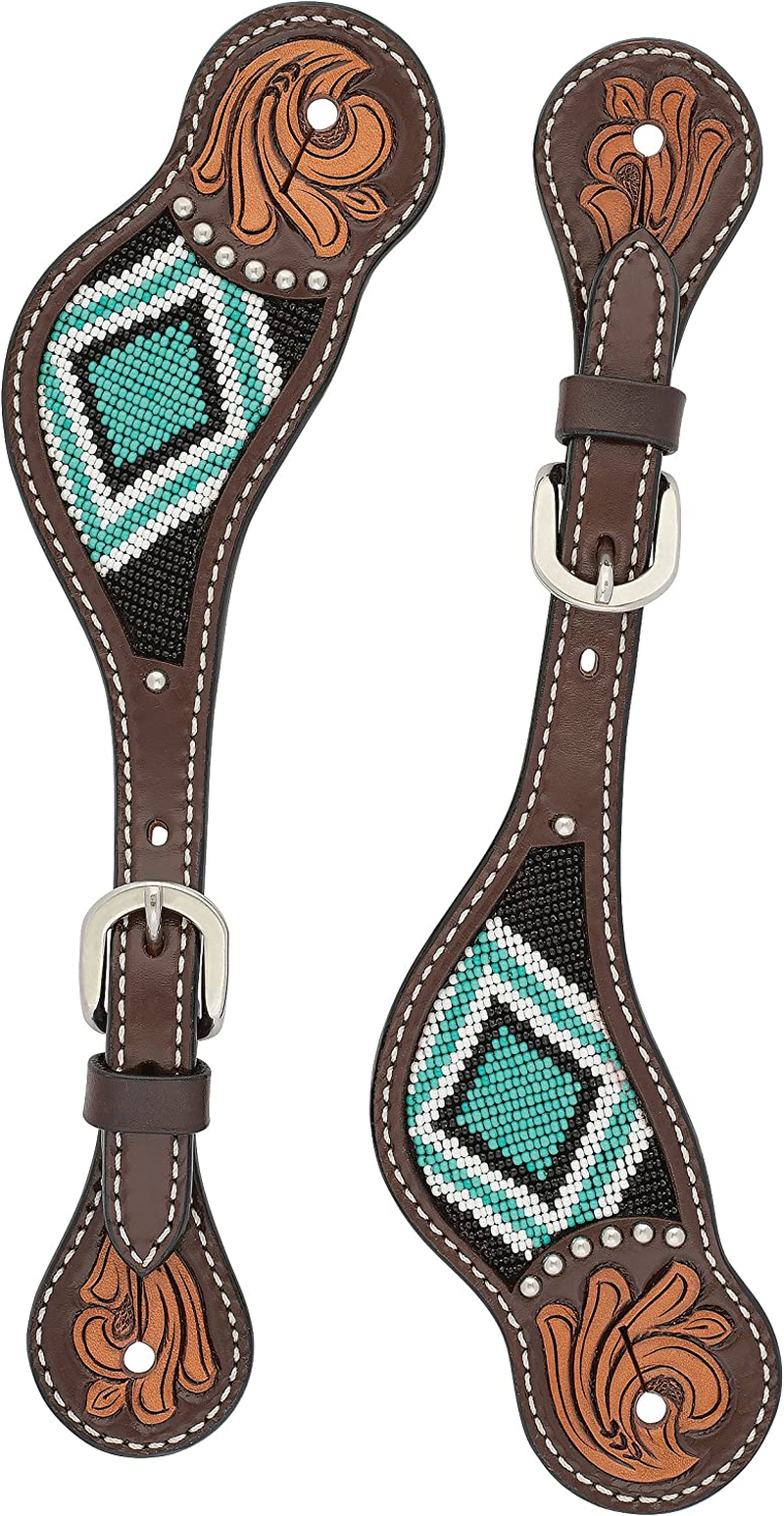 Weaver Leather Turquoise Diamond Beaded Horse Headstall, Leather Headstalls for Horses for Trail Riding, Durable Equine Supplies, Dark Oil image number 1