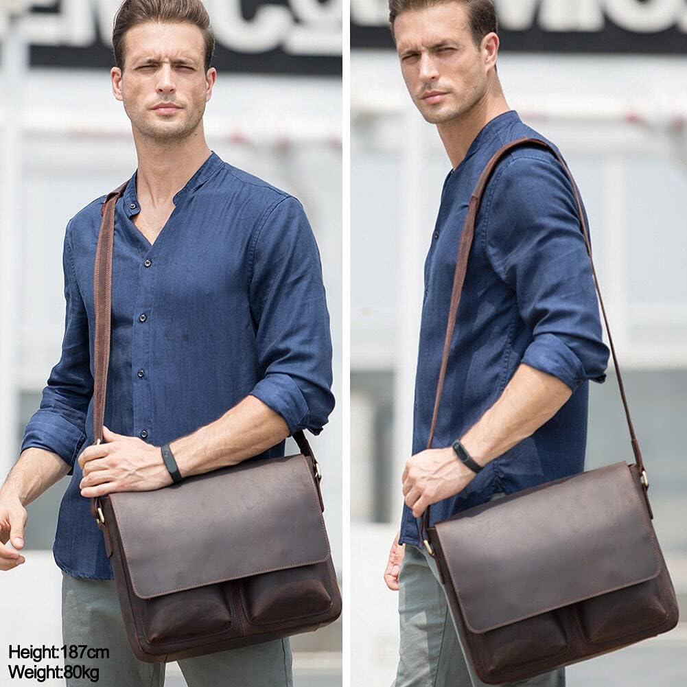 Tiding Leather Messenger Bag for Men Vintage 13 Inch Laptop Bag Work Business Satchel Crossbody Shoulder Bag image number 5