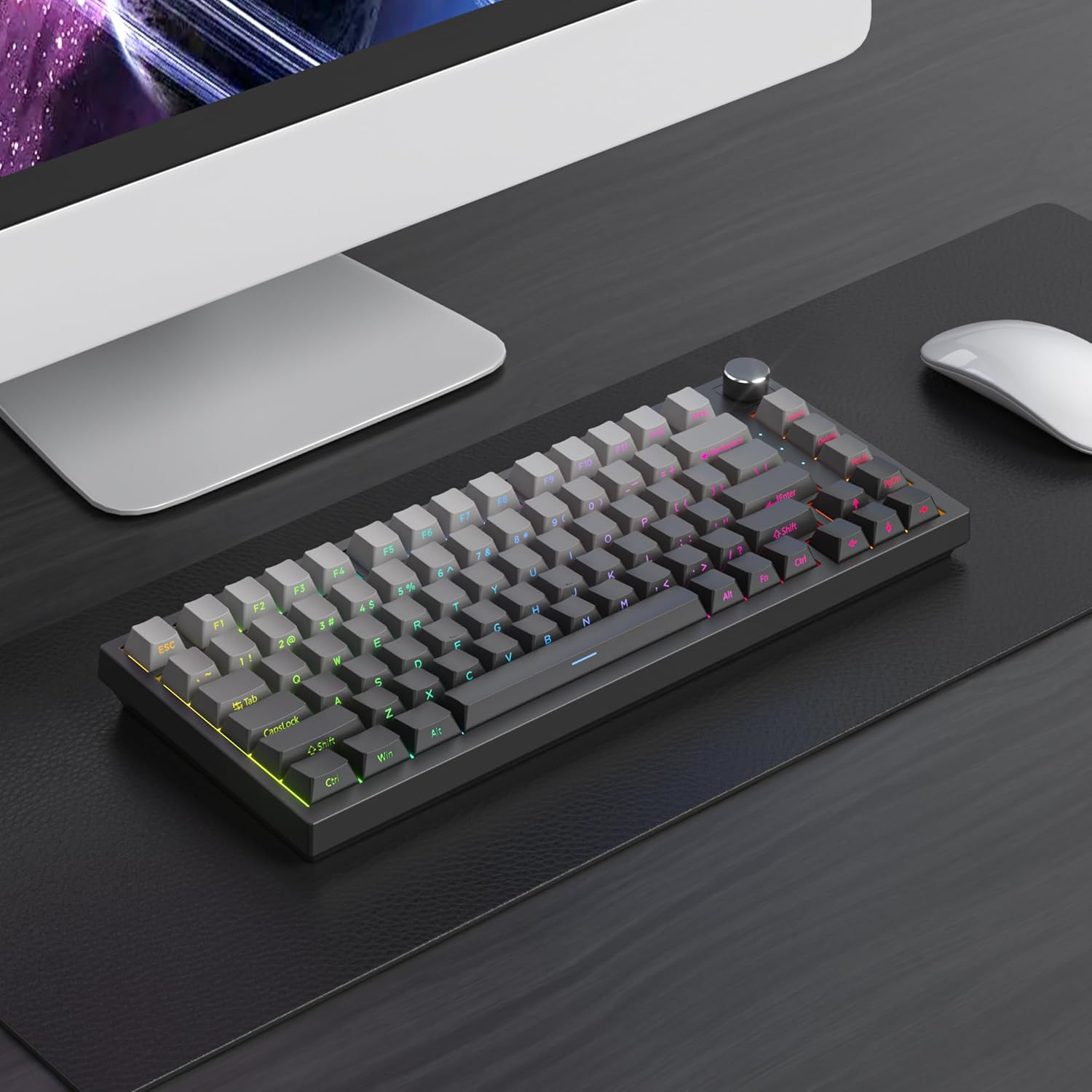 Guffercty Kred 140- Keys Side Printed Keycap PBT Gradient Keycaps 75 Percent, Cherry Profile Minimalist Style Custom Shine through Keyboard Keycap for Mechanical Keyboards(Grey Side Print) image number 2