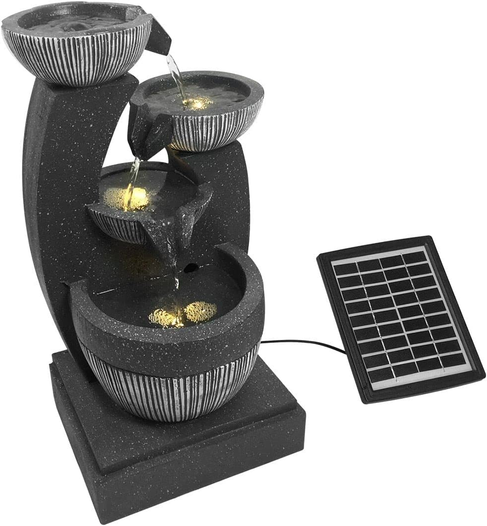 4-Tier Solar Water Fountain Garden Features Outdoor Indoor Bird Bath with LED Light Grey image number 6