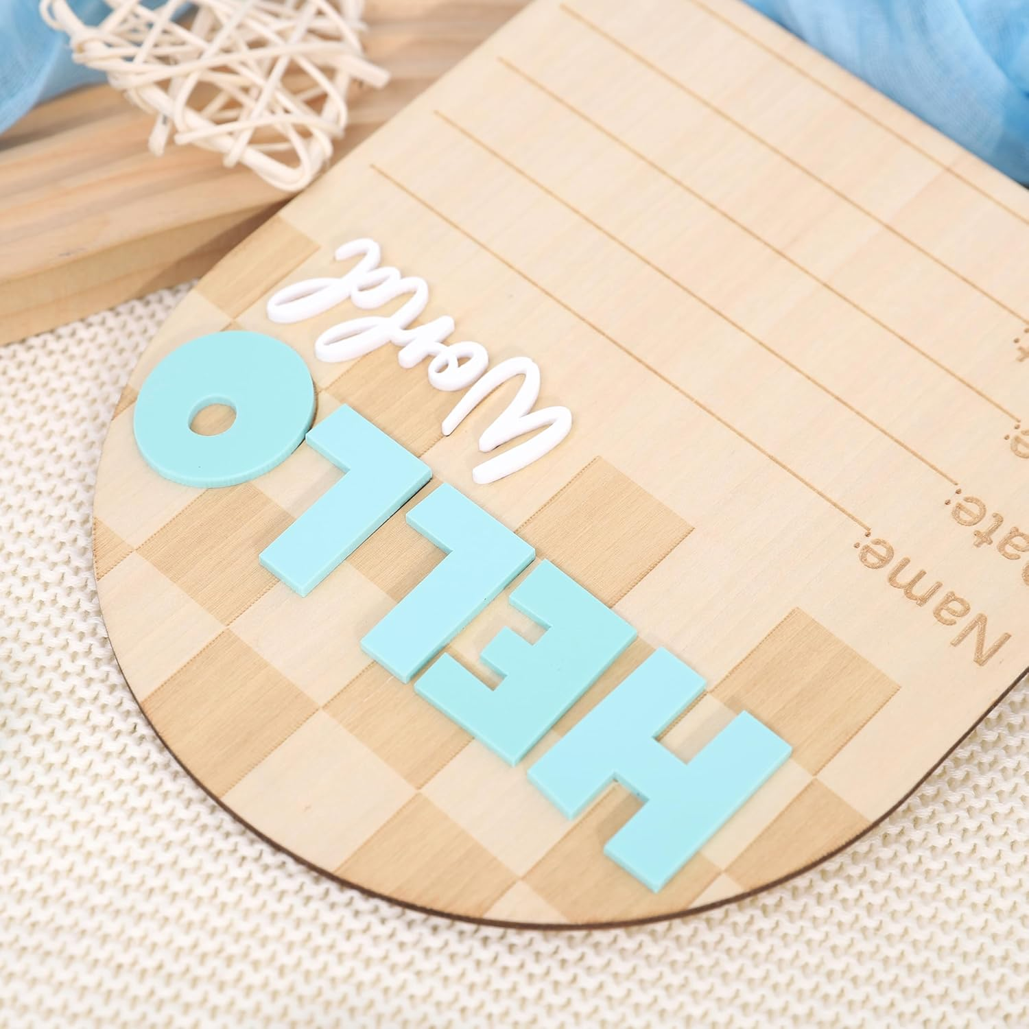 Racing Hello World Bulletin Board - Little Racer Birth Information Record,Fast Race Car Checkered Wooden Board, Newborn Milestone Announcement Sign,Hospital Nursery Racing Card Photo Props. image number 2