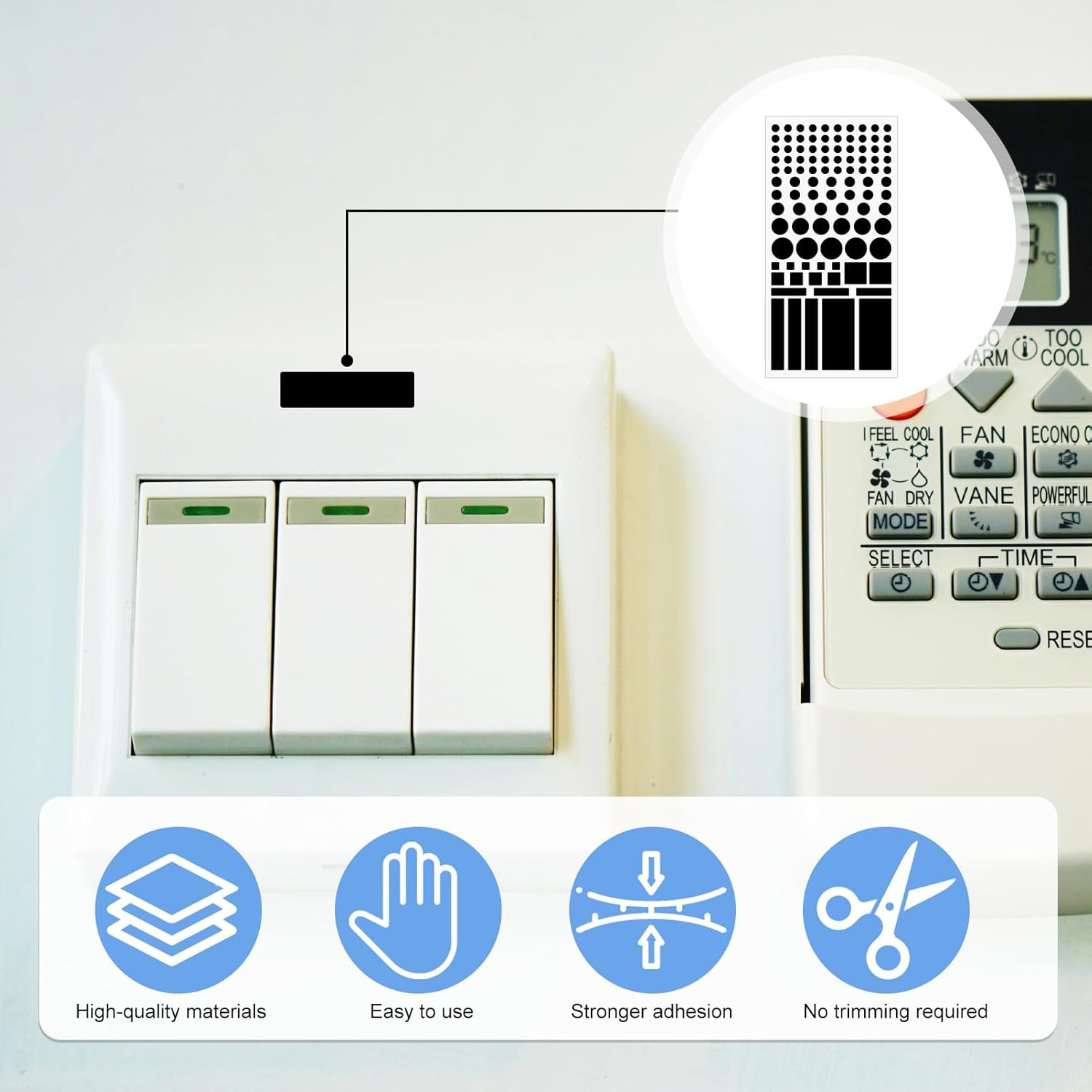 400 Pcs LED Light Blackout Dimming Stickers, LED Filters Dimming Sheets Full & Half Shading 100 Shapes, Shading for TV Bedroom Fans Air Conditioners Routers Clocks Electrical Appliances(Black White) image number 5