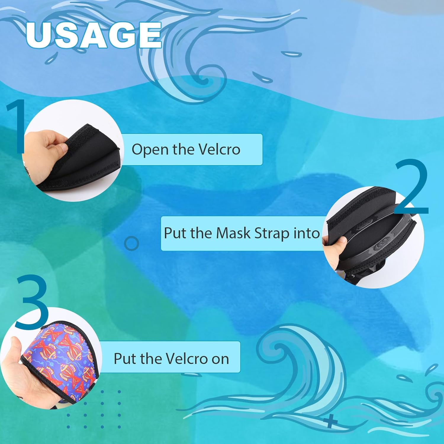 Diving Mask Slap Straps Cover Neoprene Creative Retro Swimming Goggles Glasses Strap Head Band Parts Accessories for Diving - Black Octopus image number 6