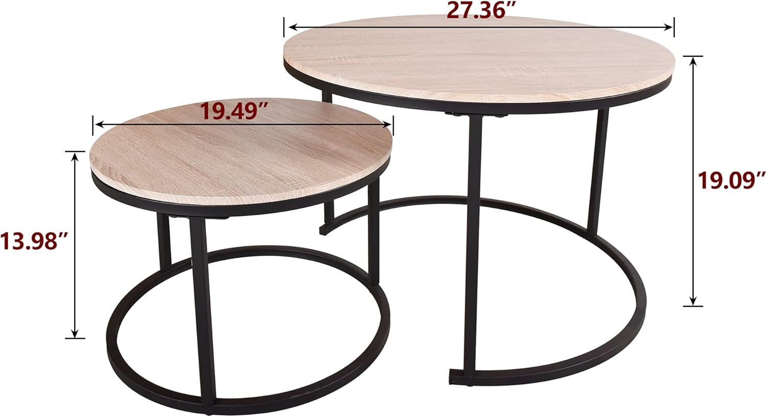 VERFARM round Nesting Coffee Table Modern Furniture Nesting Side Set of 2 Stacking Side Tea Table End Table for Living Room Balcony Office with Sturdy Metal Frame, Easy Assembly - Black image number 3
