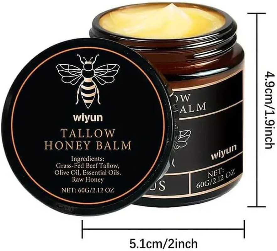 Beef Tallow Moisturiser, Tallow and Honey Balm Cream 60G: Whipped Grass-Fed Tallow & Raw Honey Blend - Nourishing Face Moisturizer for Mature Skin (WUYI HONEY BALM, 60G) image number 3