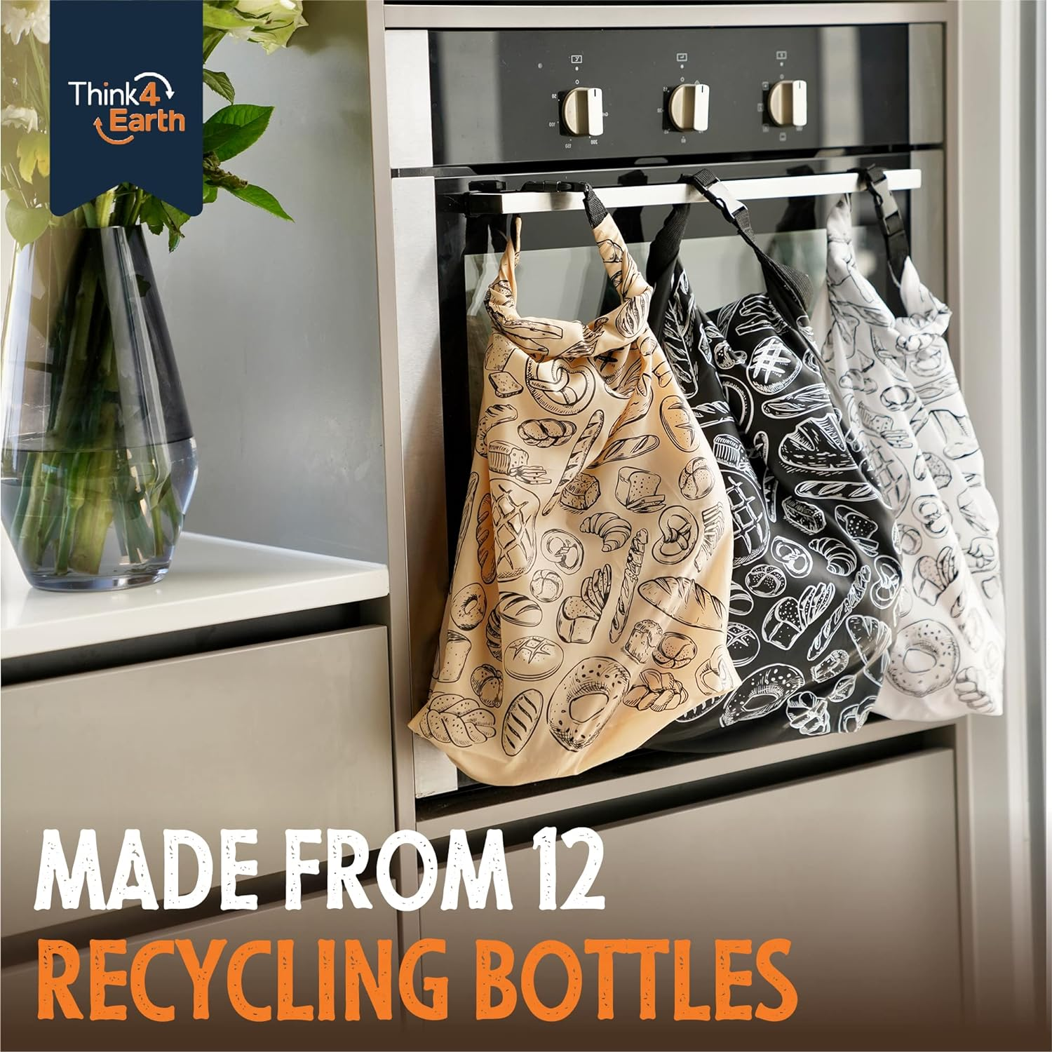 THINK4EARTH - 2 Pack Bread Bags, Reusable Food Storage Bags for Homemade Bread Loaf, Freezer Bread Storage with Double Lining. (Brown) image number 2