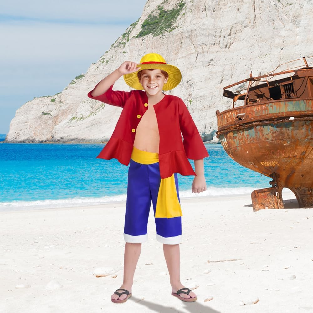 Slowton Luffy Costume Halloween Anime Costumes for Kids image number 1
