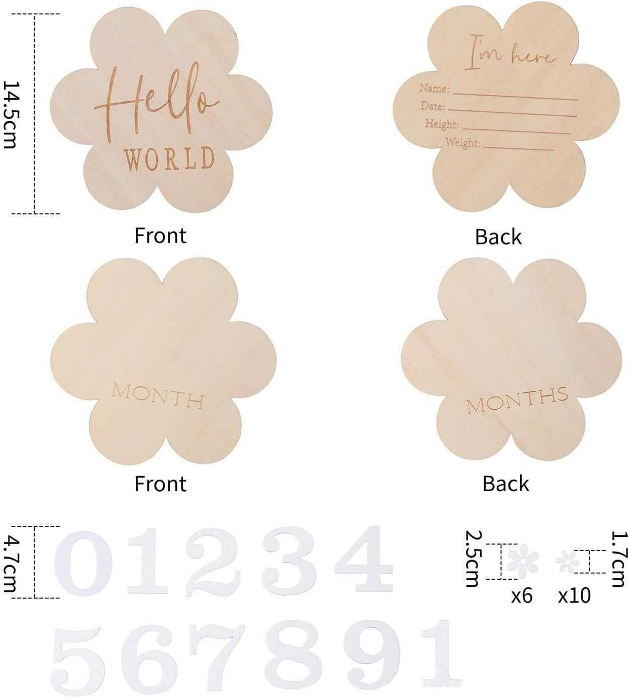 A Set of Baby 1-12 Months Wooden Milestone Baby Growth Record Photo Atmosphere Props,Memorial Photo Prop,Wooden Newborn Milestone Monthly Cards (A-White Number) - A-White Number image number 6