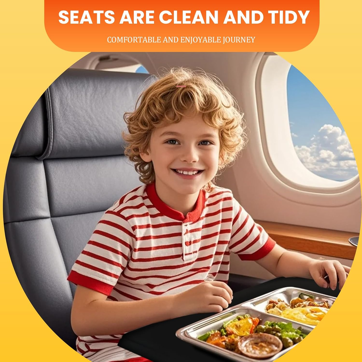 Airplane Seat Back Organizer with Multiple Pockets Durable Polyester Tray Table Cover Storage Bag for Travel Accessories Machine Washable Flight Essentials Organizer (Black,1-Pack) image number 4