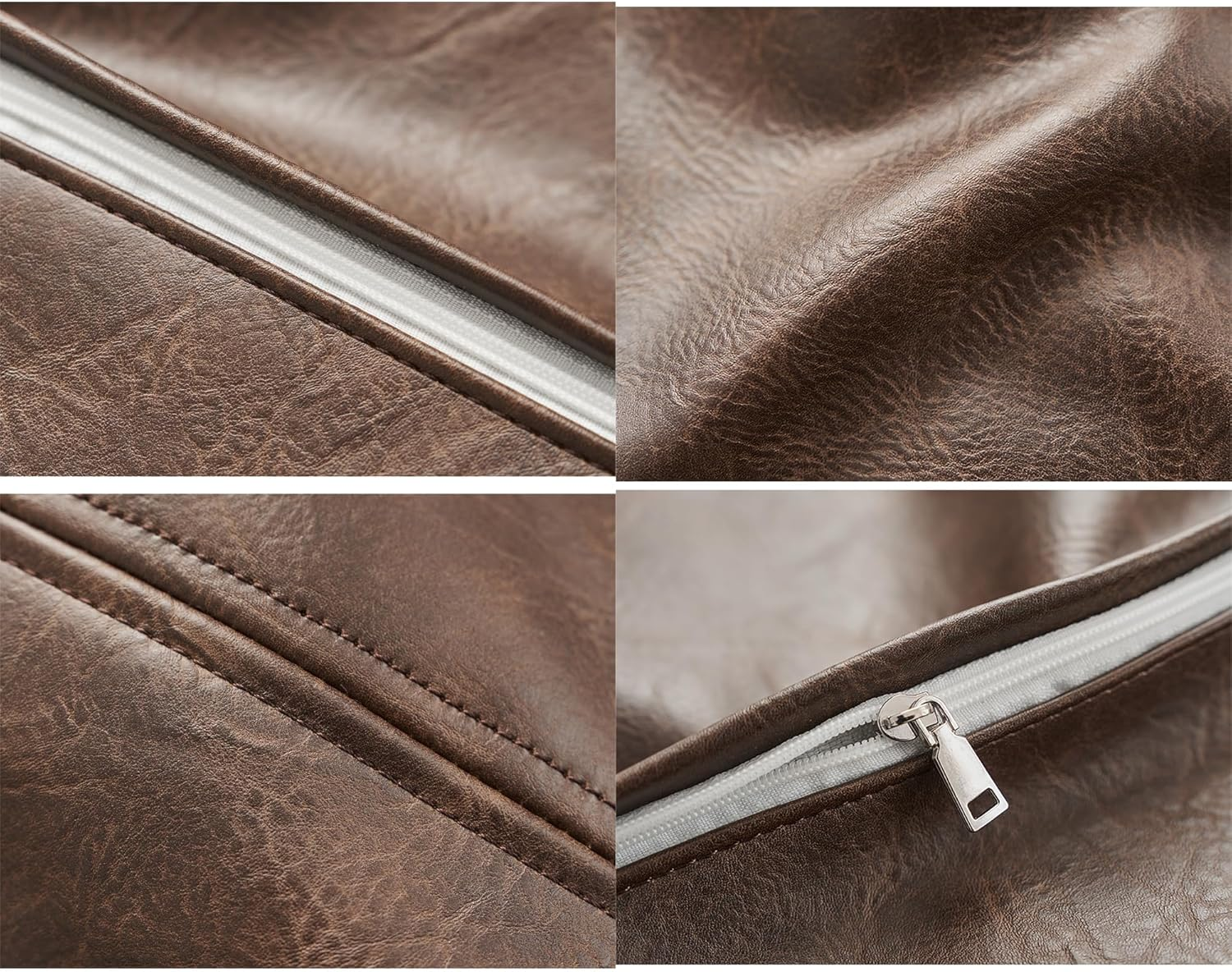 Unstuffed Pouf Ottoman Cover - Faux Leather Storage Pouffe Covers, Floor Cushion Footrest Seat Cover, Waterproof Square 41X41X38Cm (Cover Only) - Brown image number 5