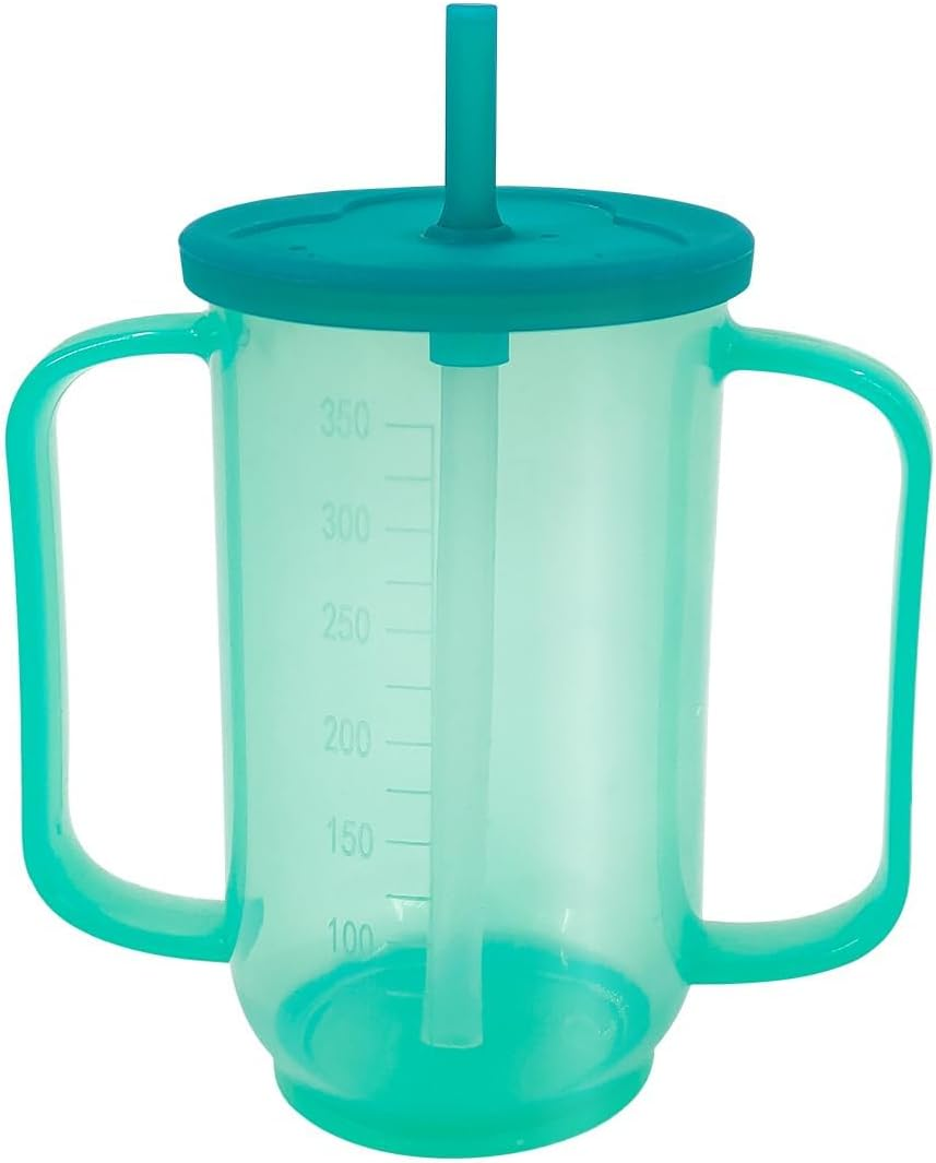 VOPHIA Drinking Beaker Cup for Disabled Adults, Convalescent No Spill Feeding Cup with Straw for Elderly Maternity Drink Water Porridge Soup 350Ml (Blue)