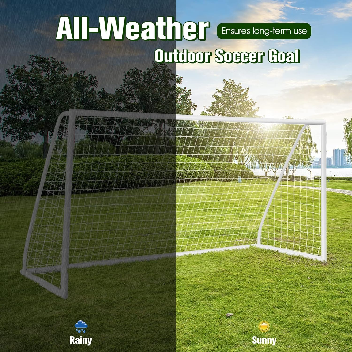 Costway Portable Soccer Goal, Multiple-Size, All-Weather Soccer Goal with Strong PVC Frame & High-Strength Netting, Backyard Soccer Training Equipment for Soccer Practice, Quick Assembly image number 5