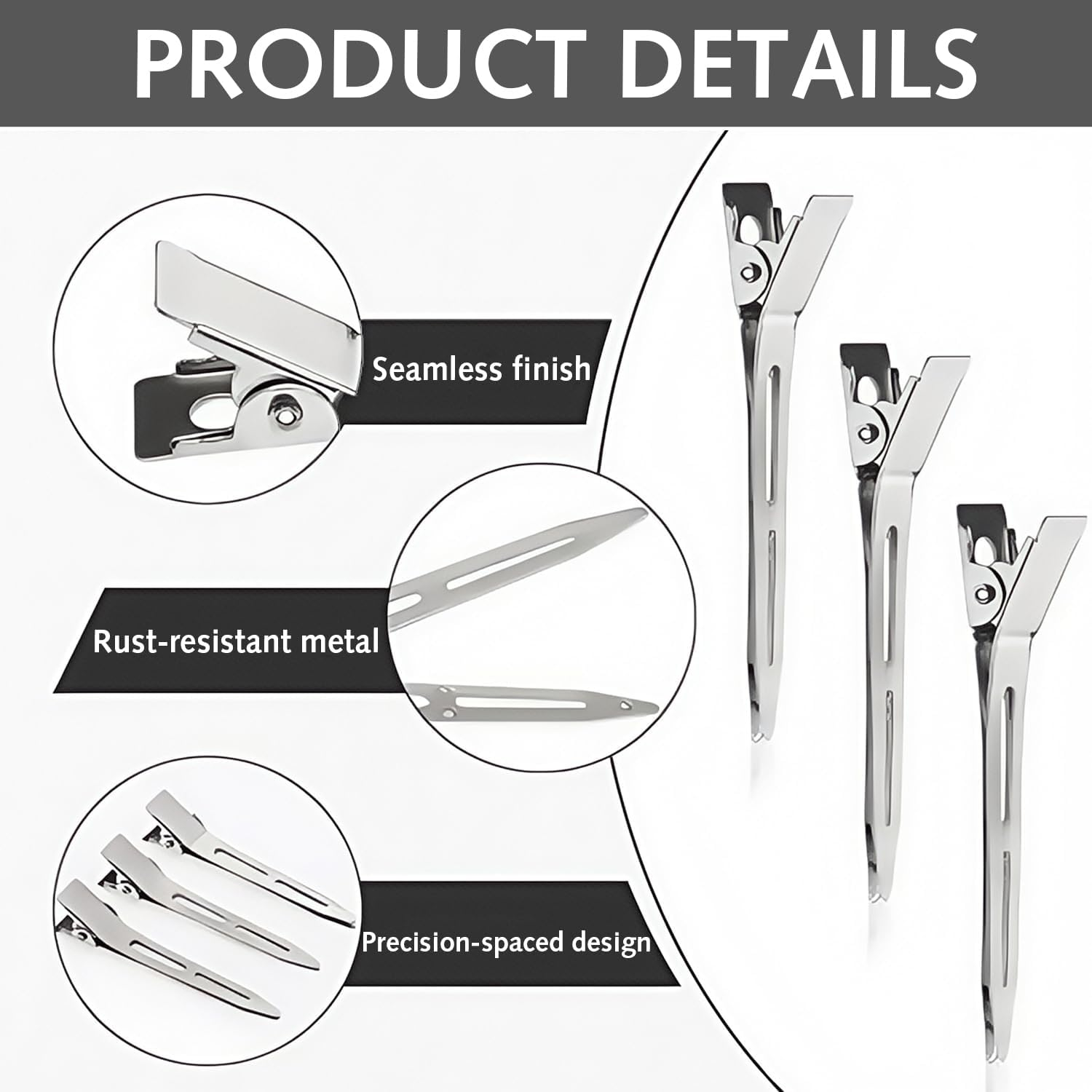 Set of 30 Silver Hair Clips, 5.5 Cm, Crocodile Hair Clips, Metal Hair Clips, Women'S Hair Clip, Hairdressing Salon, Girls Hairstyle DIY image number 2