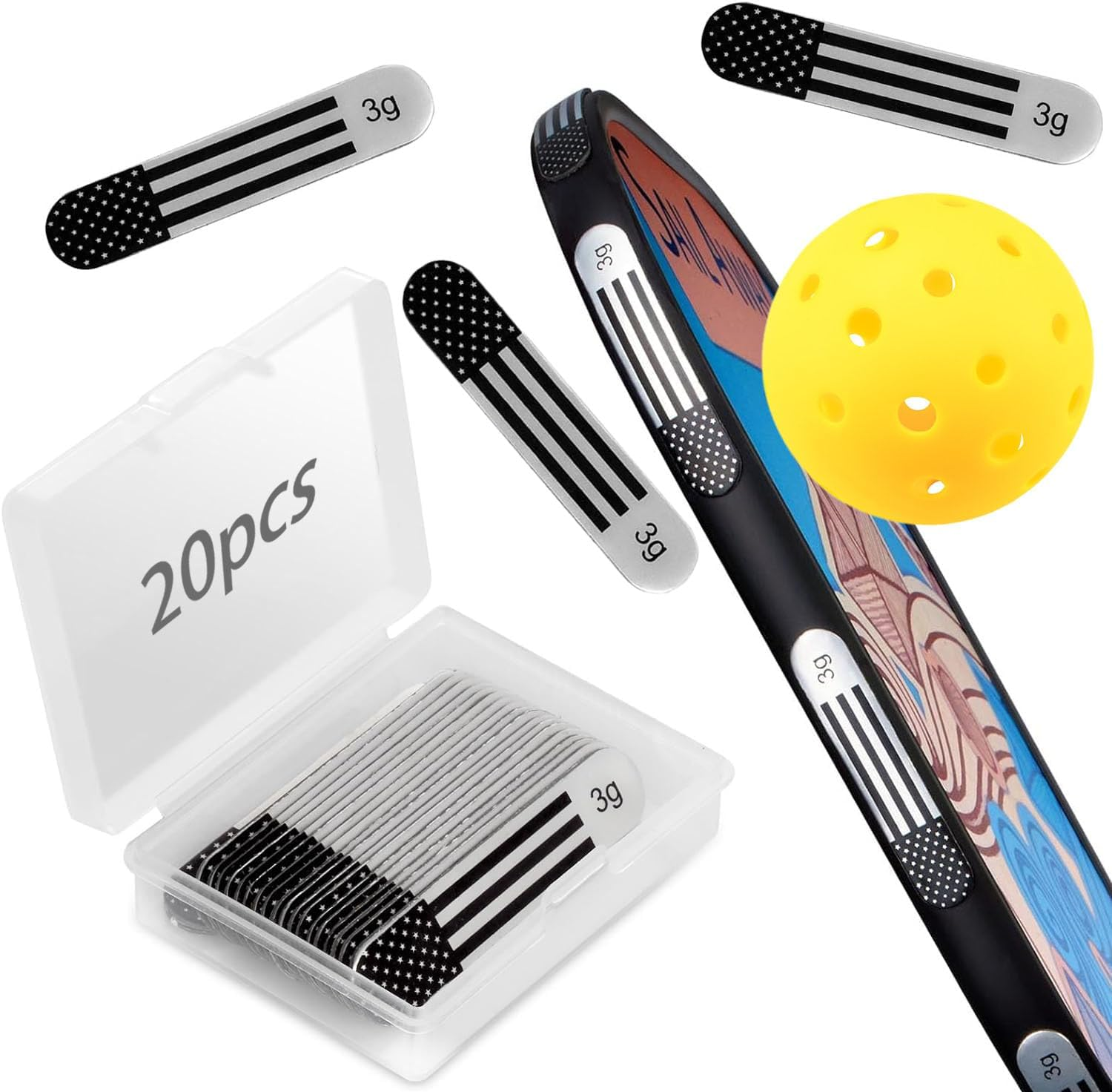 Retrora 20Pcs Pickleball Lead Tape - 3M Adhesive Lead Tape for Pickleball Paddles with Storage Box, Weighted 3G Lead Tape for Golf Clubs Tennis Racket Increase Control & Power