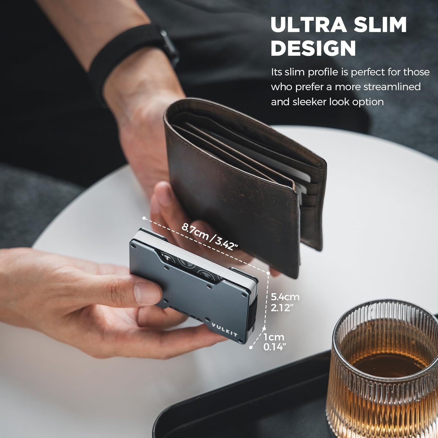 VULKIT Men'S Metal Wallet with Money Clip Slim Credit Card Holder, Minimalist Business Card Case Front Pocket Wallet for Men(Space-Grey)