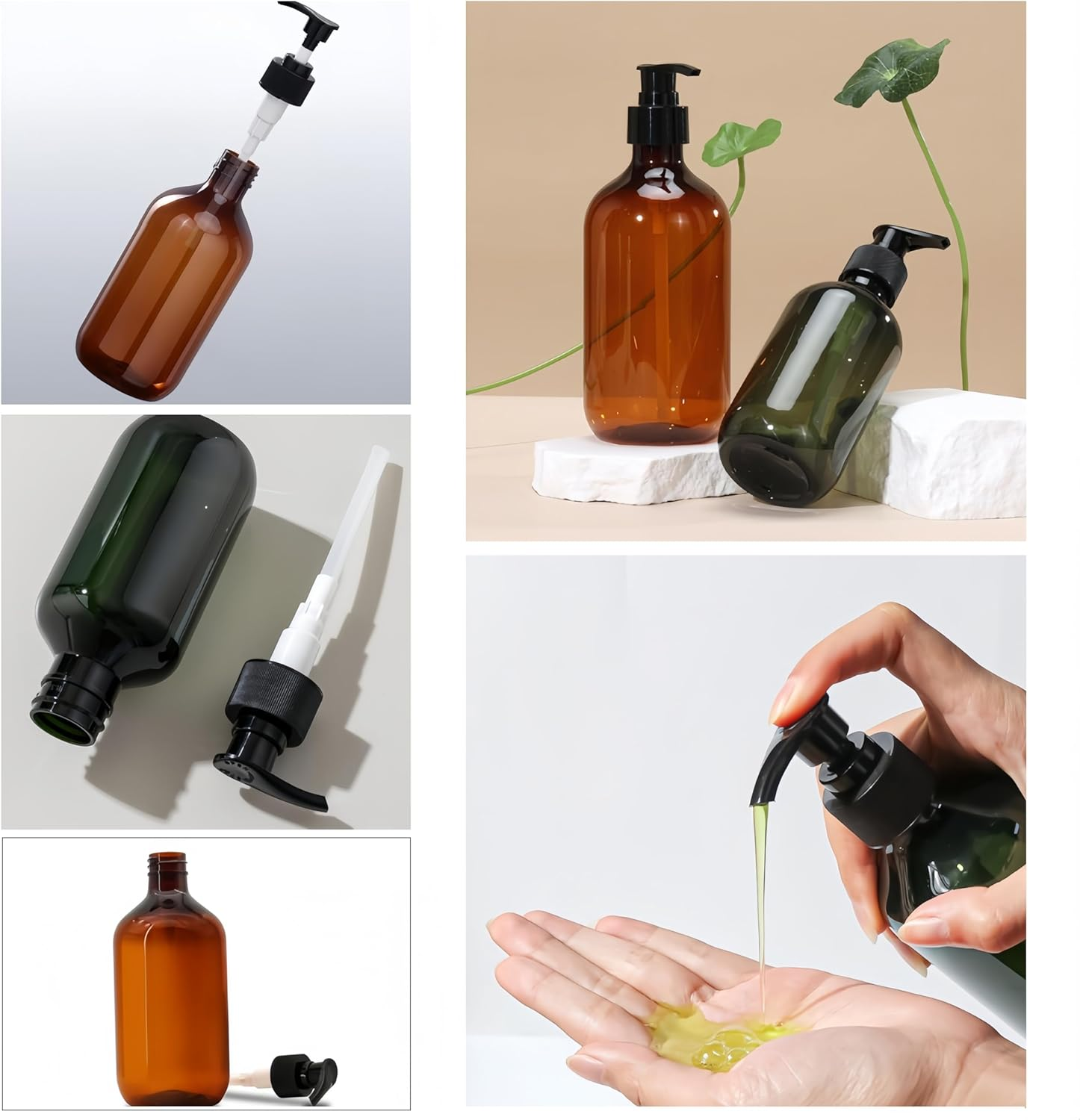 3 Pack 500Ml Empty Lotion Pump Bottles,Plastic Shower Gel Bottles,Empty Plastic Pump Bottles Dispenser,Portable Shampoo Lotion Hand Pump Bottle,For Hand Sanitizer Shampoo Lotion(Brown & Green&Clear)