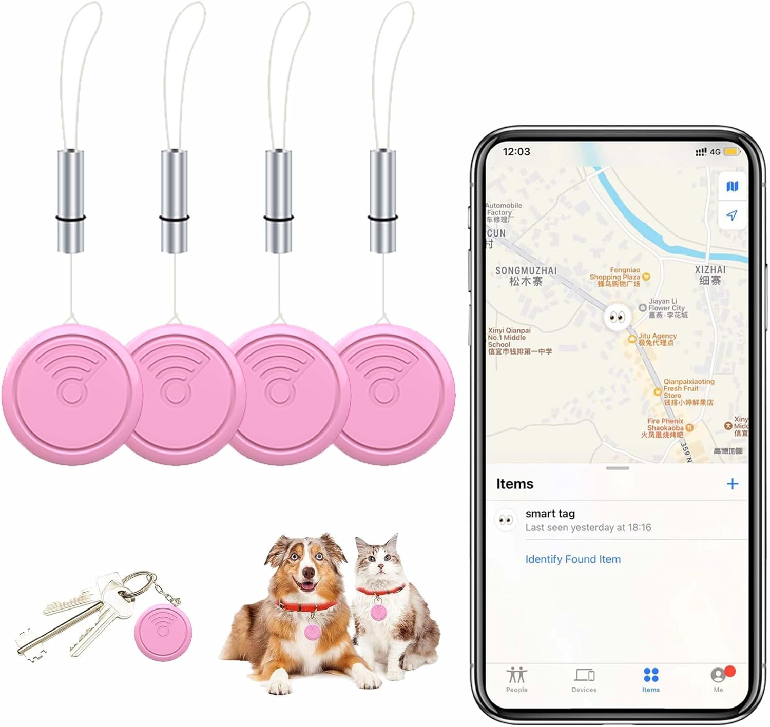 Bluetooth Tracker,Tags 4 Pack Tracker Item Finder Compatible with Apple Find My (Ios Only), GPS Track Your Keys,Wallet,Luggage,Backpack,Kids,Pet and Collars, with Replaceable Battery (Pink) image number 2