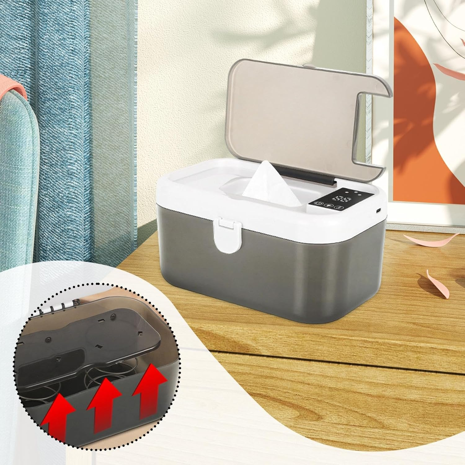 TENOL Wipe Warmer Portable USB Wipes Warmer Night Light Large Capacity Thermostat Wet Wipe Machine Wipes Heater for Car Travel, White image number 3