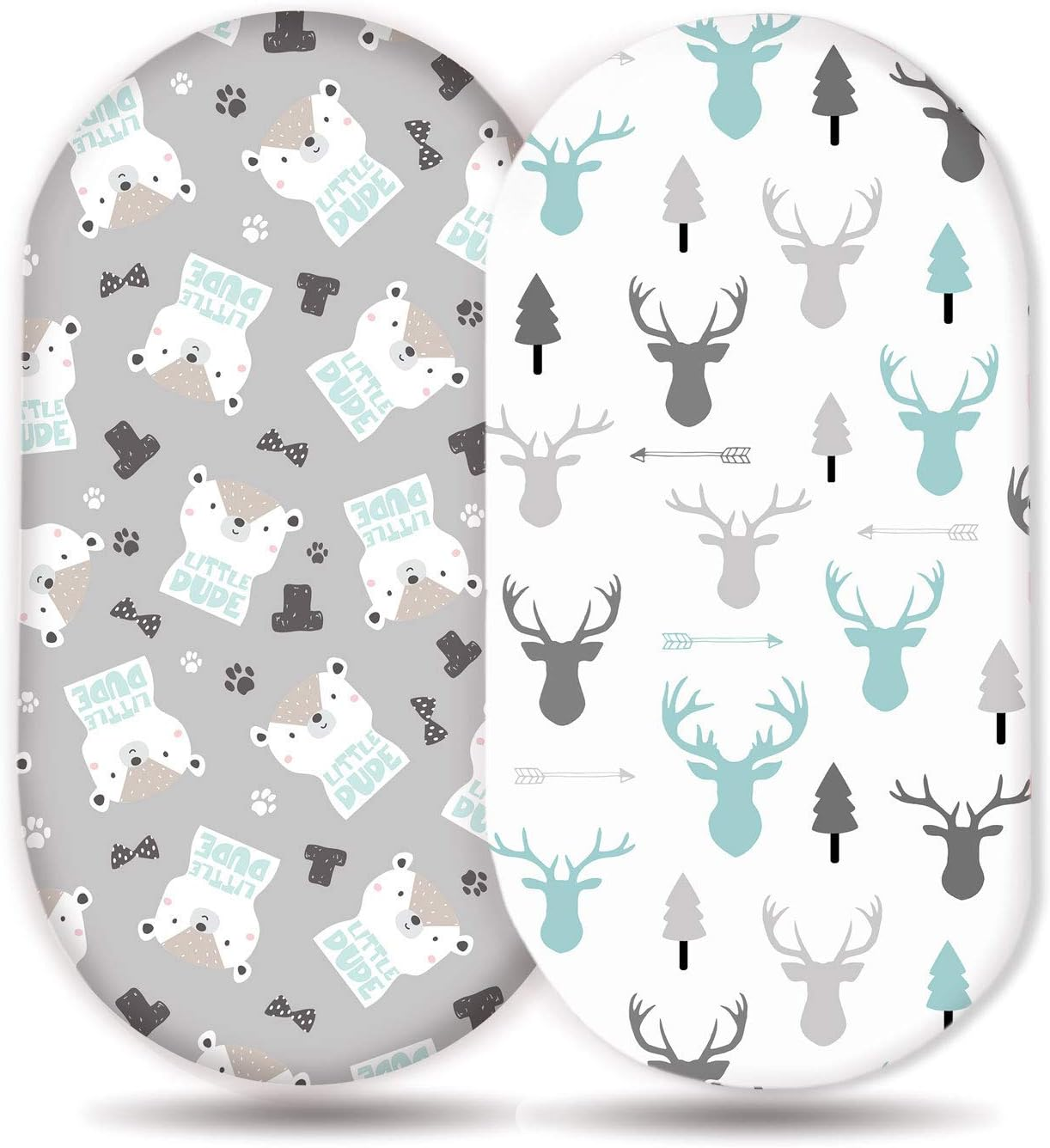 Stretch Ultra Soft Fitted Bassinet Sheet Set 2 Pack，Universal Cradle Sheet Set for Rectangle, Oval, or Hourglass Bassinet Pad/Mattress,Grey Bear for Boys - Aqua Green image number 5