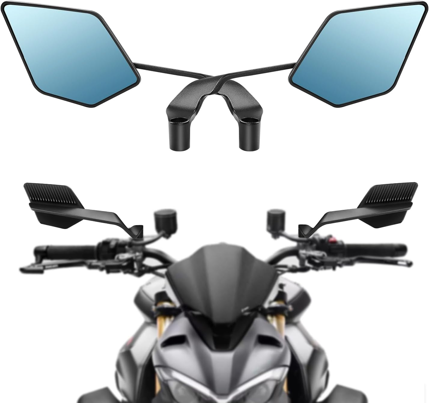 Motorcycle Mirrors Universal Foldable Rotating Rear View Mirror Stealth Wind Wing Side Mirror for Kawasaki Z400 Z650 Z900 1290 Super Duke R Evo ABS 390 Duke Street Bike Yamaha Mt-07(Anti-Glare) image number 2