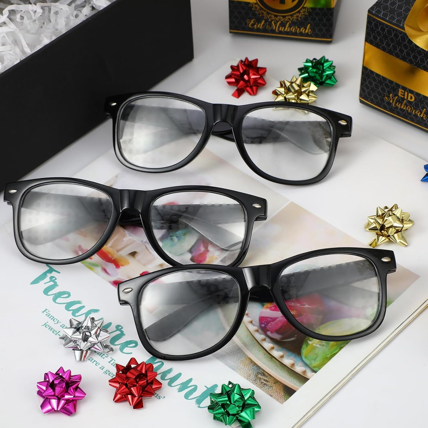 3Pcs Diffraction Glasses, 3D Prism Rainbow Heart Star Effect Light Refraction Glasses for Edm Party - Women Men Rave image number 2