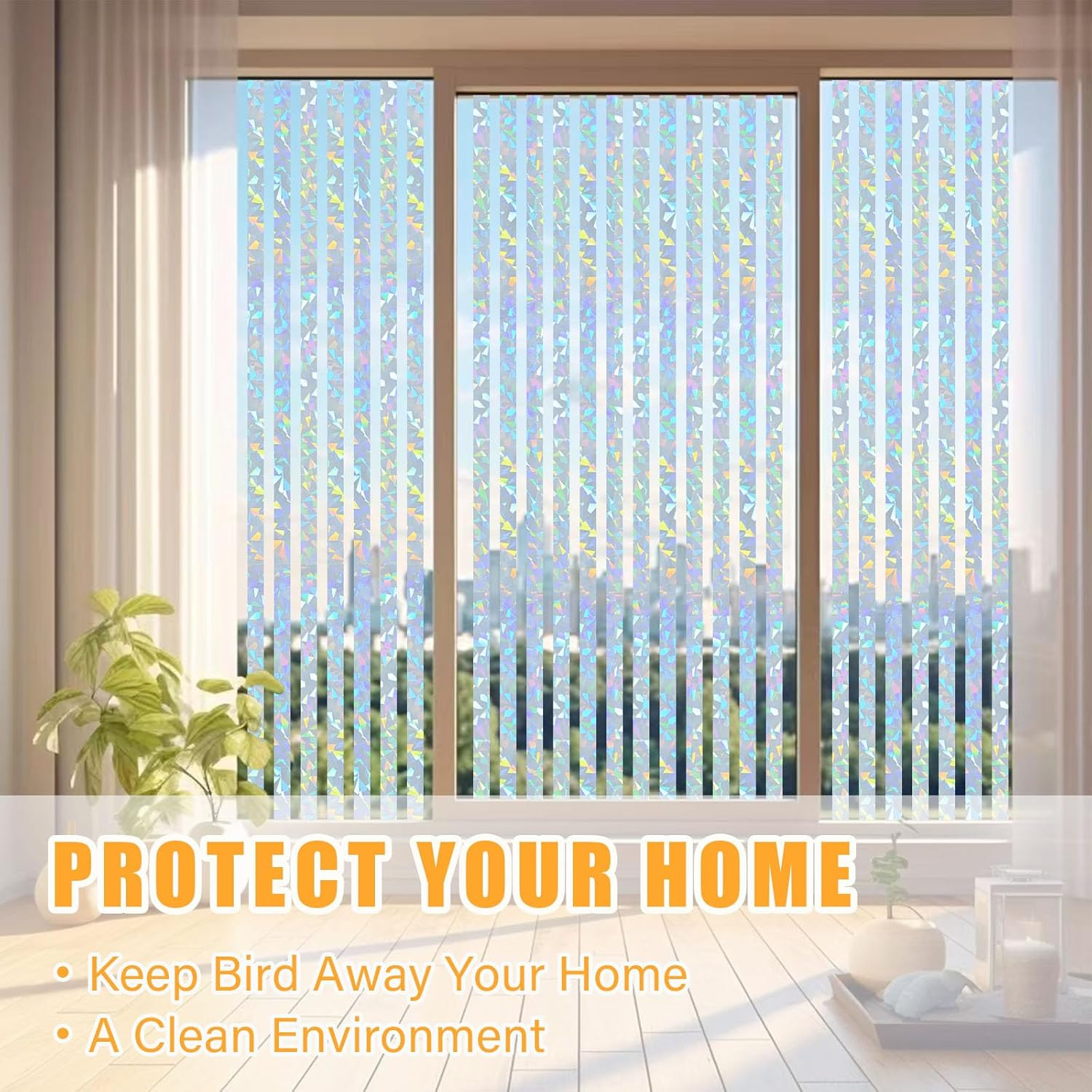 ASTIMESA Double Sided Reflective Bird Scare Tape, Holographic Sparkly Bird Tape, Flash Reflective Ribbon for Birds Woodpeckers Pigeons Keep Away from House Garden Patio (3 Roll 787.4 Ft) image number 5