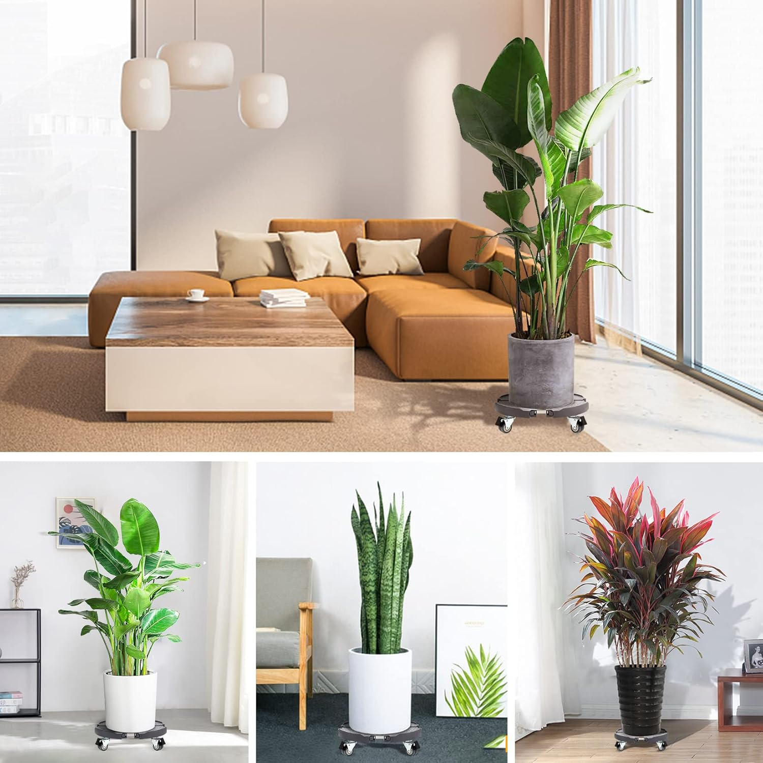 Nefish Pant Stand with Wheels Heavy Duty Plant Caddy Rolling Plant Stand Adjustable 15-21 Inches Plant Dolly Lockable Wheels for Planter Base Indoor Outdoor Large Garden Flower Pot Mover image number 2