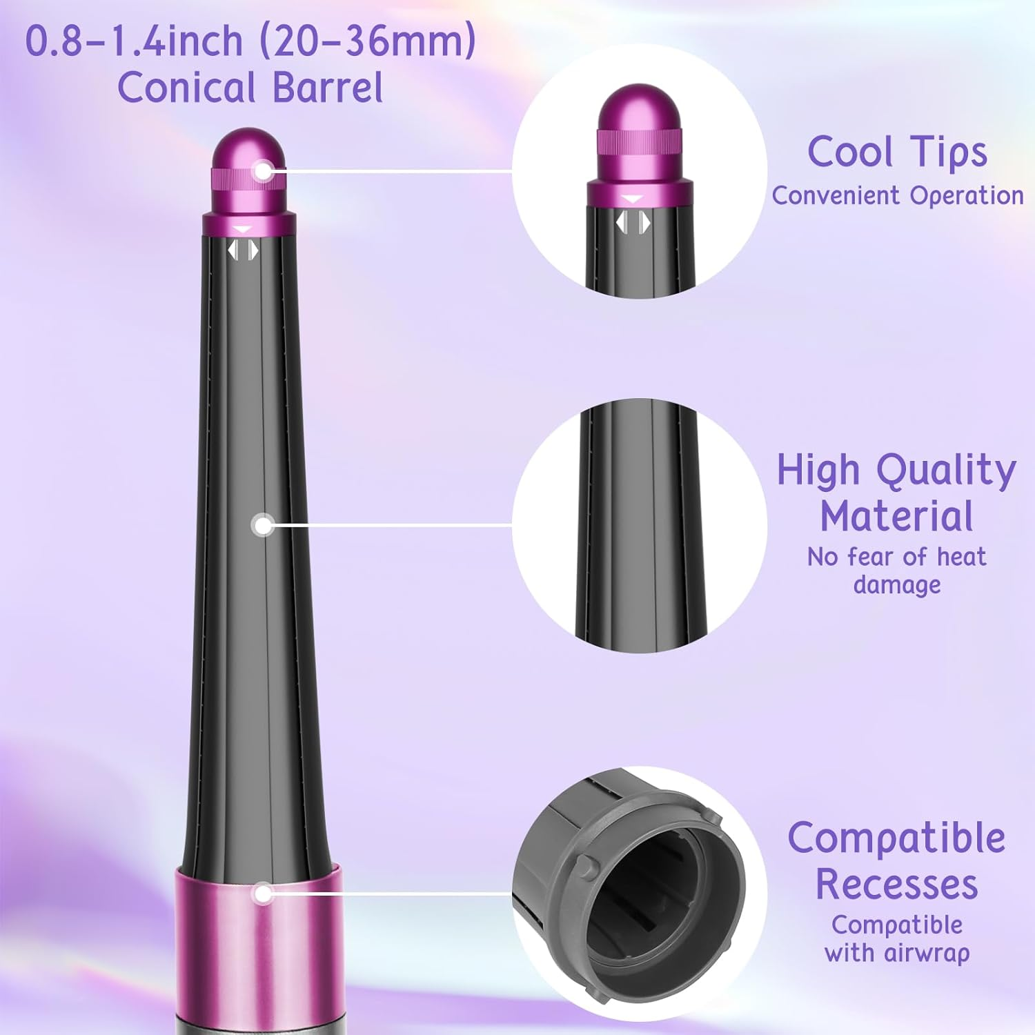 ZEPHBLOW Hair Long Conical Barrel for Dyson Airwrap, 0.78-1.4Inch/ 20-36Mm Conical Curling Barrels Compatible with Airwrap HS01/05, Self-Curling Hair Roller Curlers Attachment for Long Hair,Rose image number 3