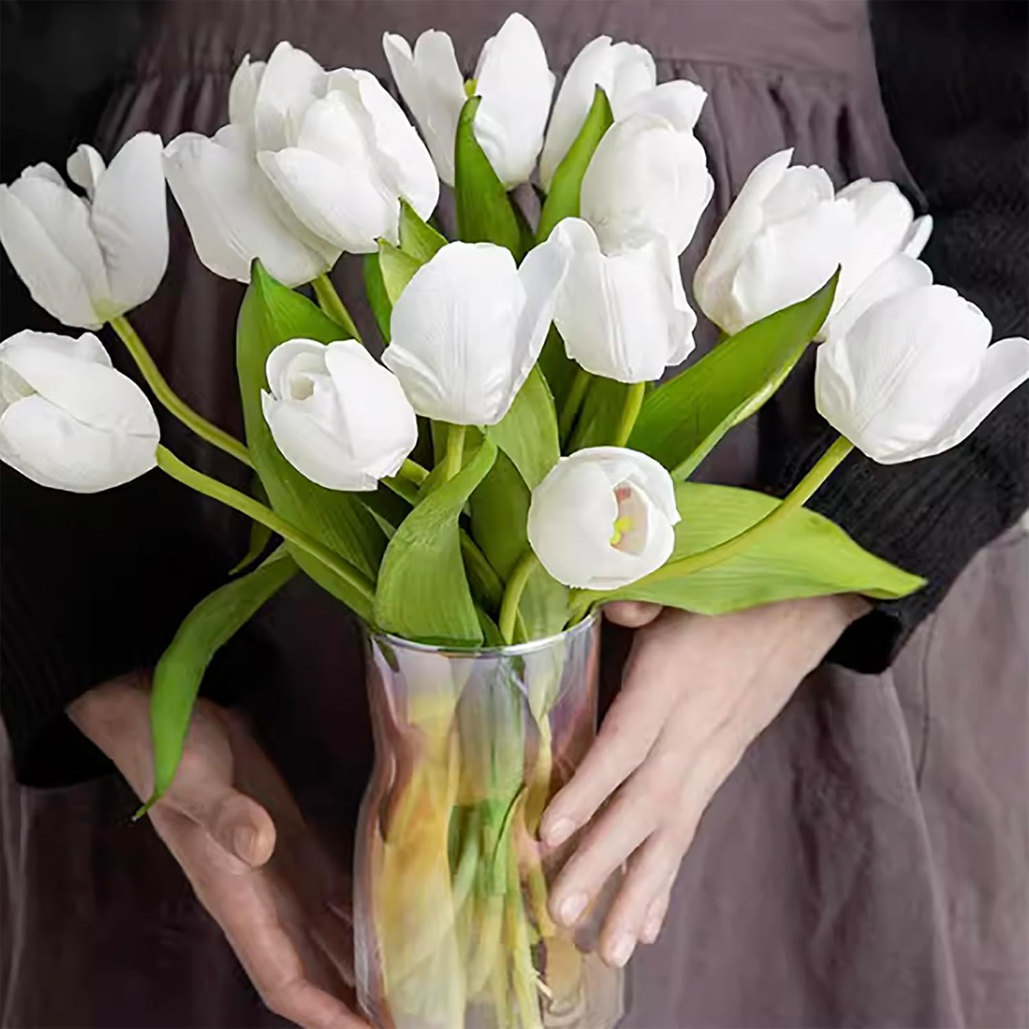 15Pcs Artificial Tulips Flowers, Real Touch Latex Bouquet, Fake Tulips for Office Wedding Party Home Kitchen Garden Decoration(Light Pink,15Pcs) - 15Pcs,Orange image number 5