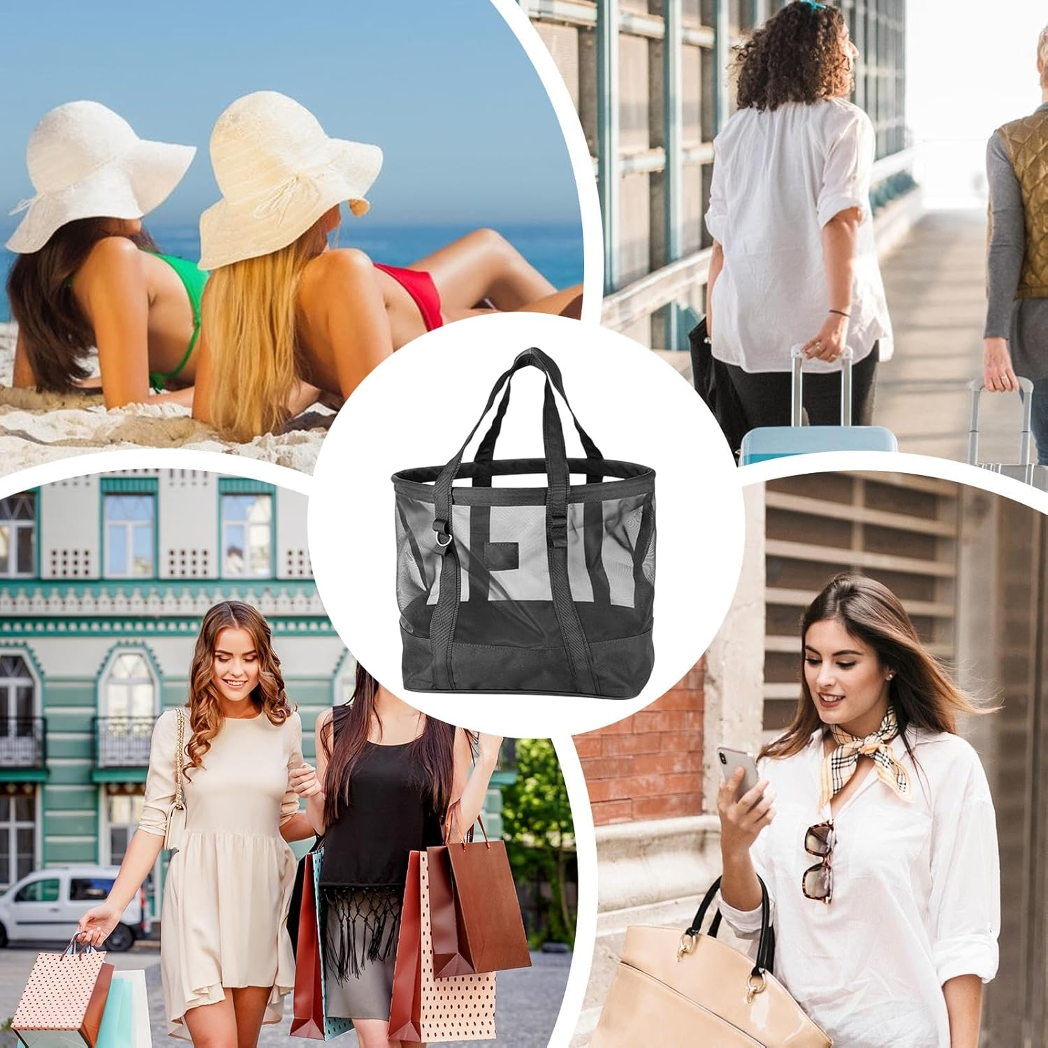 Mesh Beach Tote, Mesh Pool Bag, Lightweight Sand Resistant,19.69X16.14X12.2 Inches, Quick Drying Vacation Clothes and Accessories Organizer for Tropical, Poolside Lounging, Travel image number 1