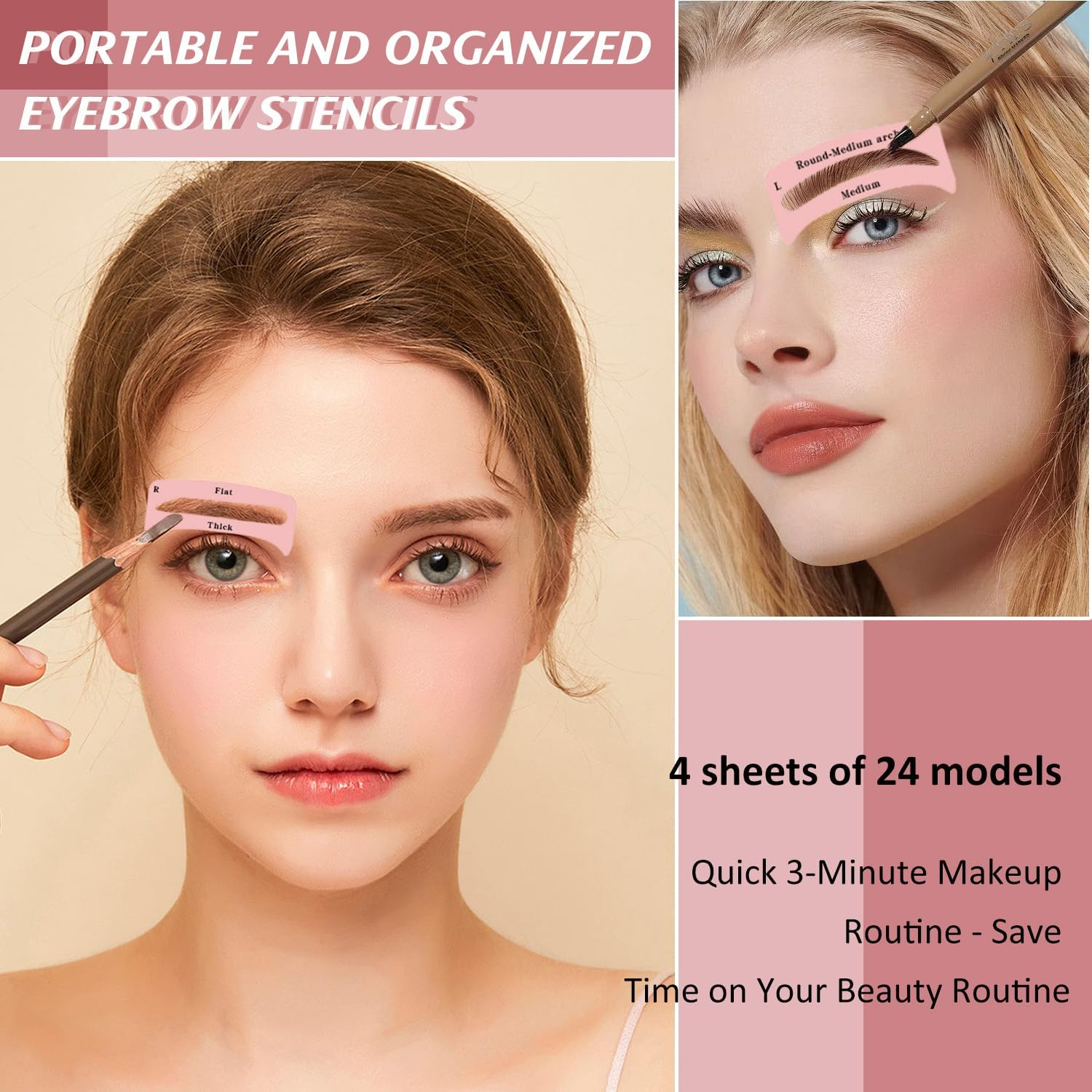 TORMEN 48 PCS Eyebrow Stencil Kit for Women 24 Styles Brow Stencil Toolbrow Shaping Templates with Strap Makeup Skin-Friendly Shaper Beginners Pros image number 3