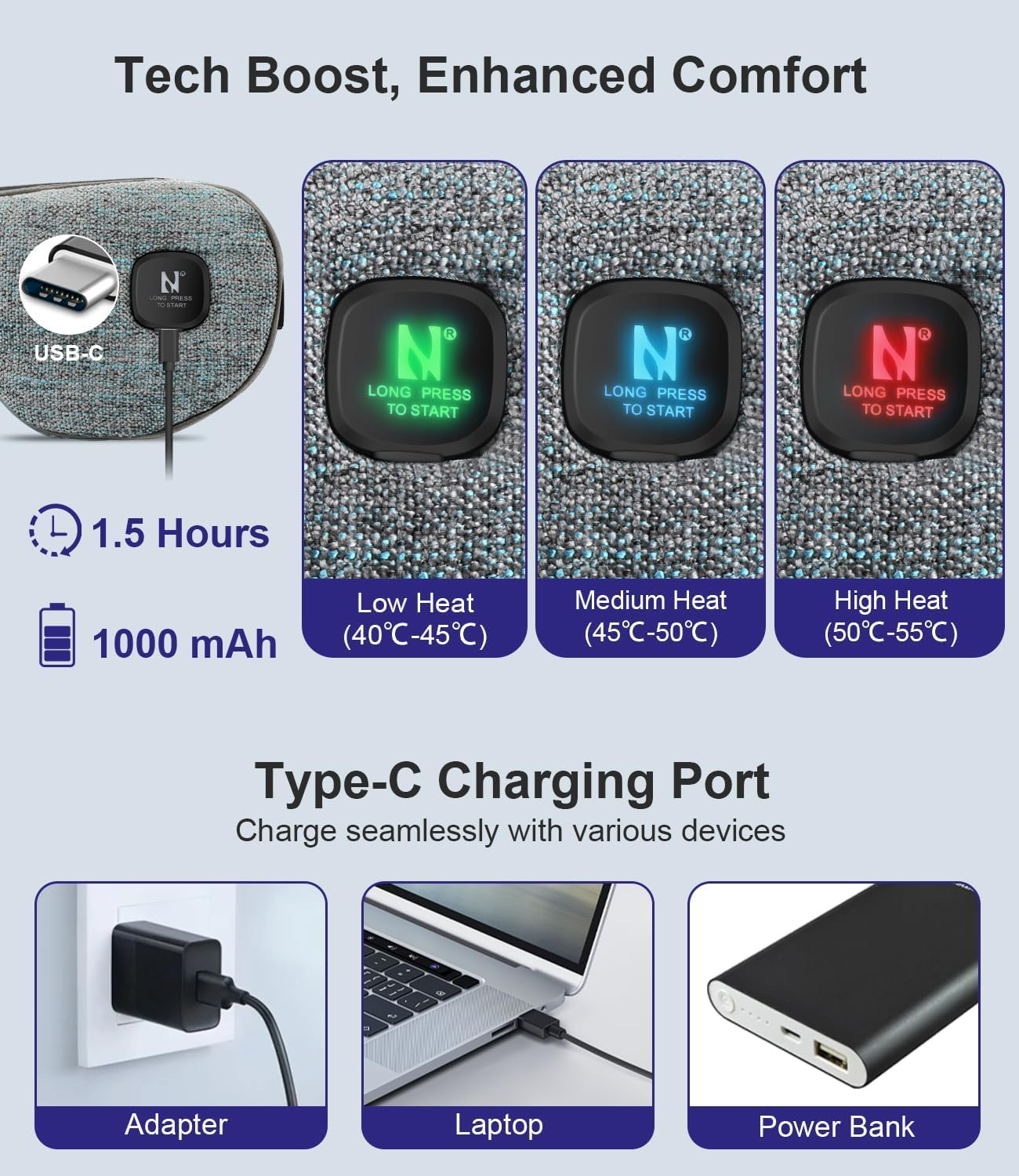 Aroma Season Heated Eye Mask, Moist Heat Eye Compress with Cordless Design, for Blepharitis and Dry Eyes Treatment, 3 Heat Levels, Light-Blocking, Washable Cover, Great Gifts(Grey) image number 3