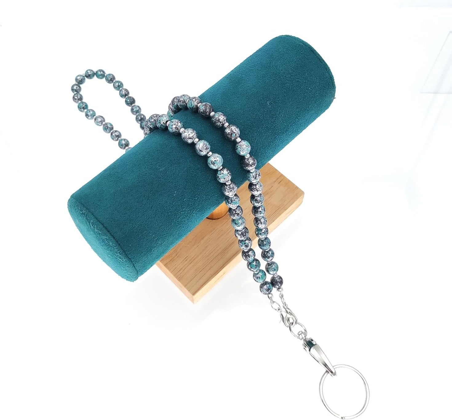 LABUBU Lanyard for ID Badges Holder, Beaded Cute Lanyard for Keys Neck Lanyards for Glasses Chain Strap for Women (Turkish Silver and White Bicolor Set) image number 3