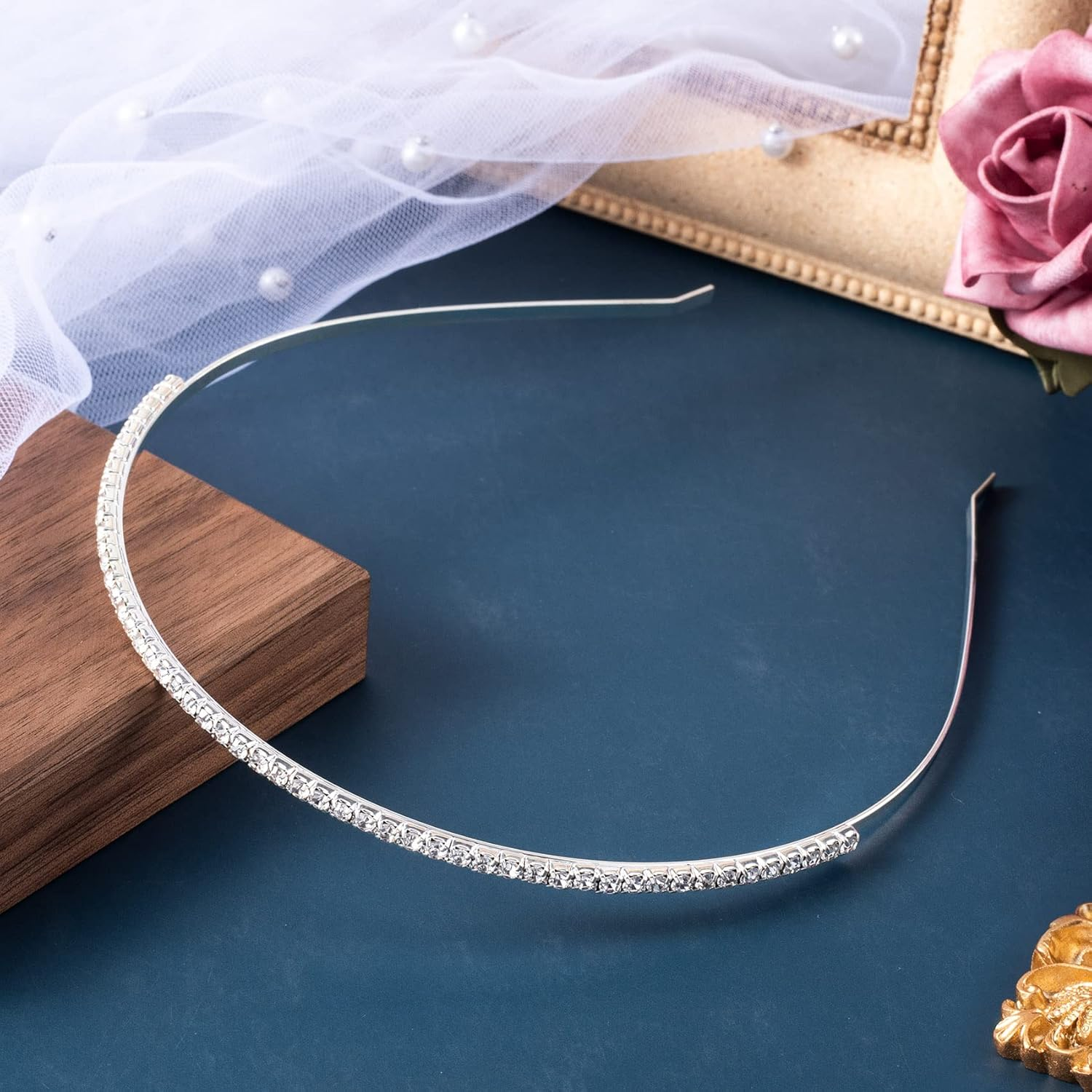 PAGOW Elastic Silver Rhinestone Headband Girl Metal Hair Styling Accessories for Washing Clip Head Bandsspa Yoga Workout Running Back to School Wedding Gift image number 1