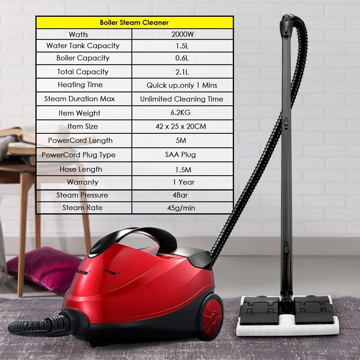 Maxkon 13-In-1 Steam Cleaner Mop High Pressure Floor Window Carpet Steamer Handheld Home Cleaning,Dual Tank, 2.1L image number 4