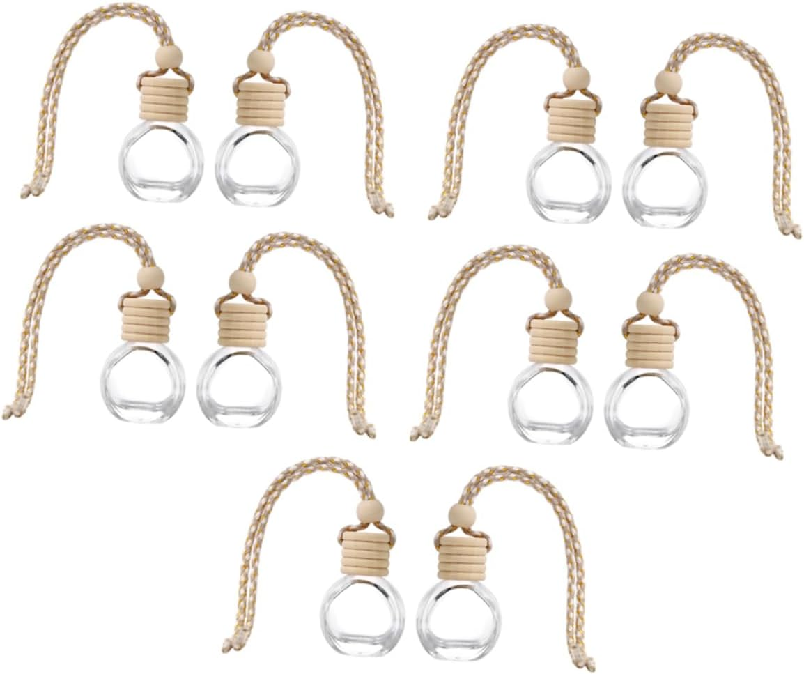 STOBAZA 5Sets Car Essential Oil Diffuser Wooden Lid Aromatherapy Air Freshener for Car Decorative Hanging Perfume Bottle 10Pcs*5 image number 4