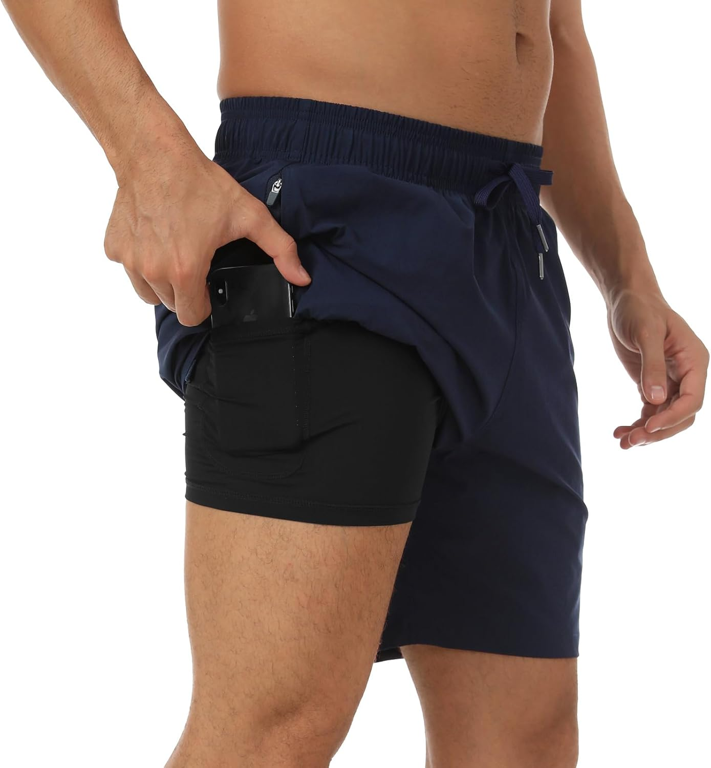 Queday Mens 2 in 1 Running Shorts with Liner 7 Inch Quick Dry Gym Athletic Workout Shorts with 2 Side Pockets with Zipper Back Pocket Inner Pocket image number 5