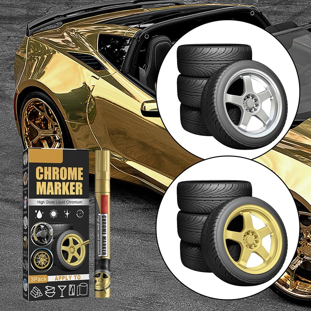 Fdit Car Paint Scratch Repair Pen, Chrome Marker Pen Gold or Silver Touch up Paint for Minor Scratches Swirls with High Gloss Finish for Cars Tires Bumpers 3Pcs (1) - 048 image number 5