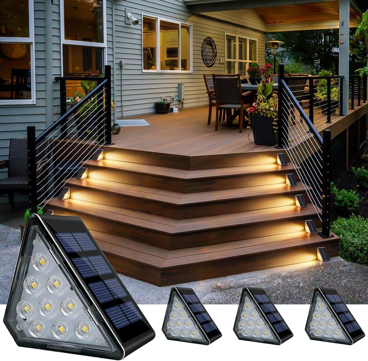 Solar Stair Lights, Dusk to Dawn Step Lights, IP67 Waterproof Outdoor 3000K Warm White Deck Lights Decoration Lights for Yard, Patio, Garden, Walkways, Front Door, Pathway (Warmwhite 4 Pack) image number 6