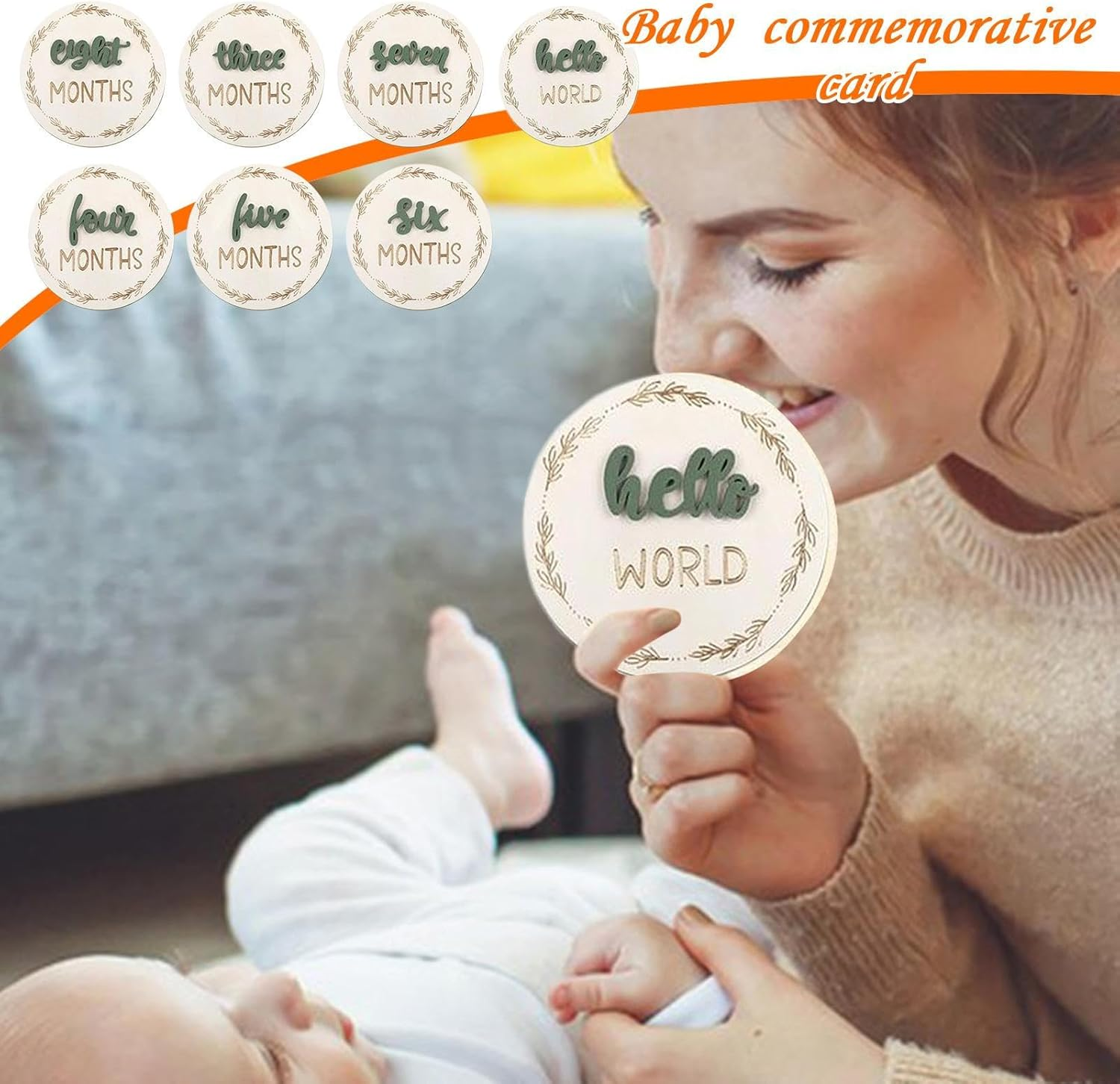 Baby Growth Signs &ndash; 3D Photo Announcement Disc 7 Pieces | Decorative Wooden Baby Growth Cards Home Decoration Reusable - Pink image number 5