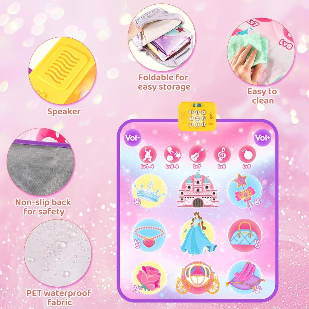 AUTOWT Musical Mat for Kids - Princess Themed Dance Play Mat, Educational Learning Musical Sensory Toys - Girls Birthday Gifts (Pink) image number 2