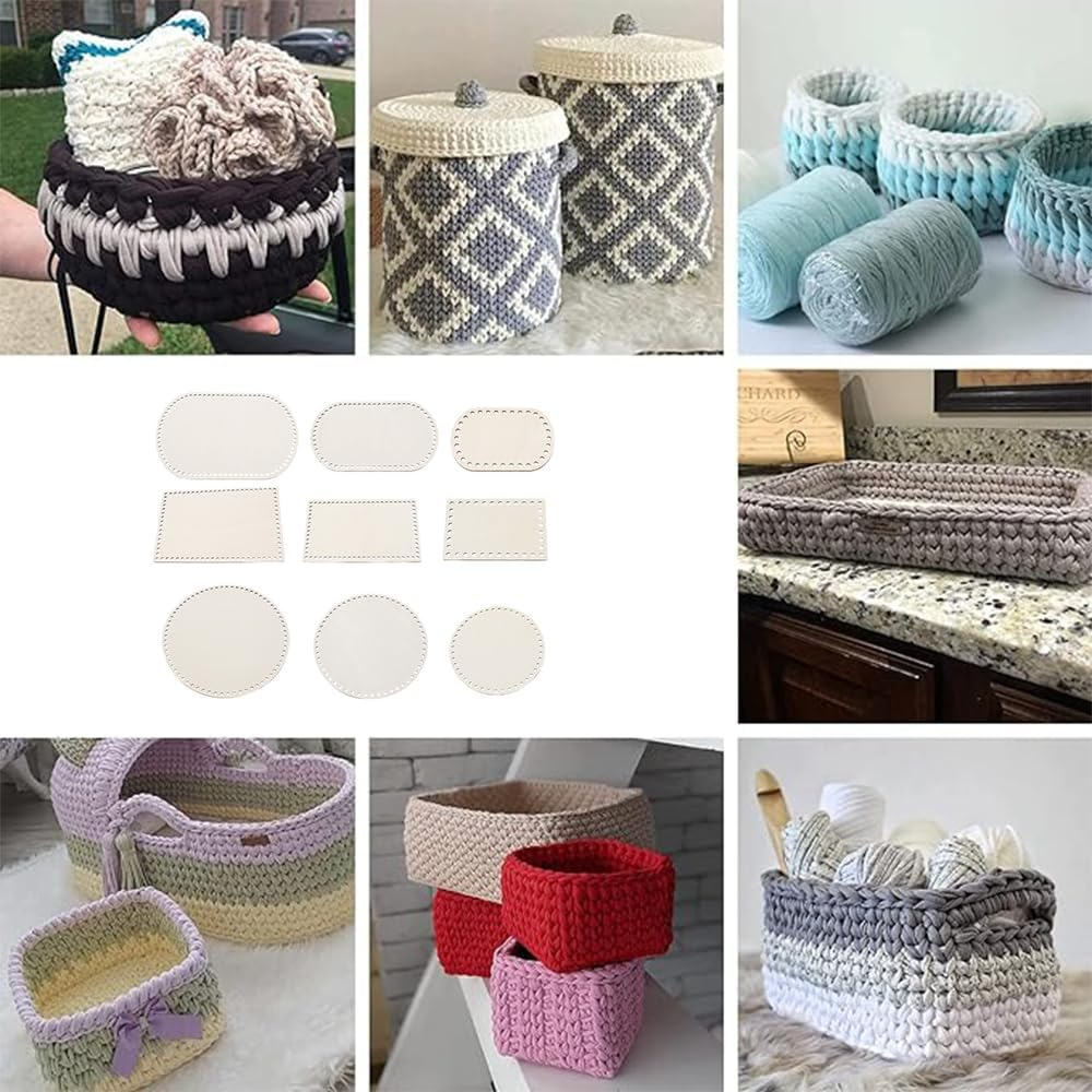 9 Pcs Wooden Crochet Bag Bottom Base,Diy Handbag Bottom Shaper Pad,Blank Crochet Basket Base with Holes Bag Bottom,For Knitting and Purse Making Accessories image number 1