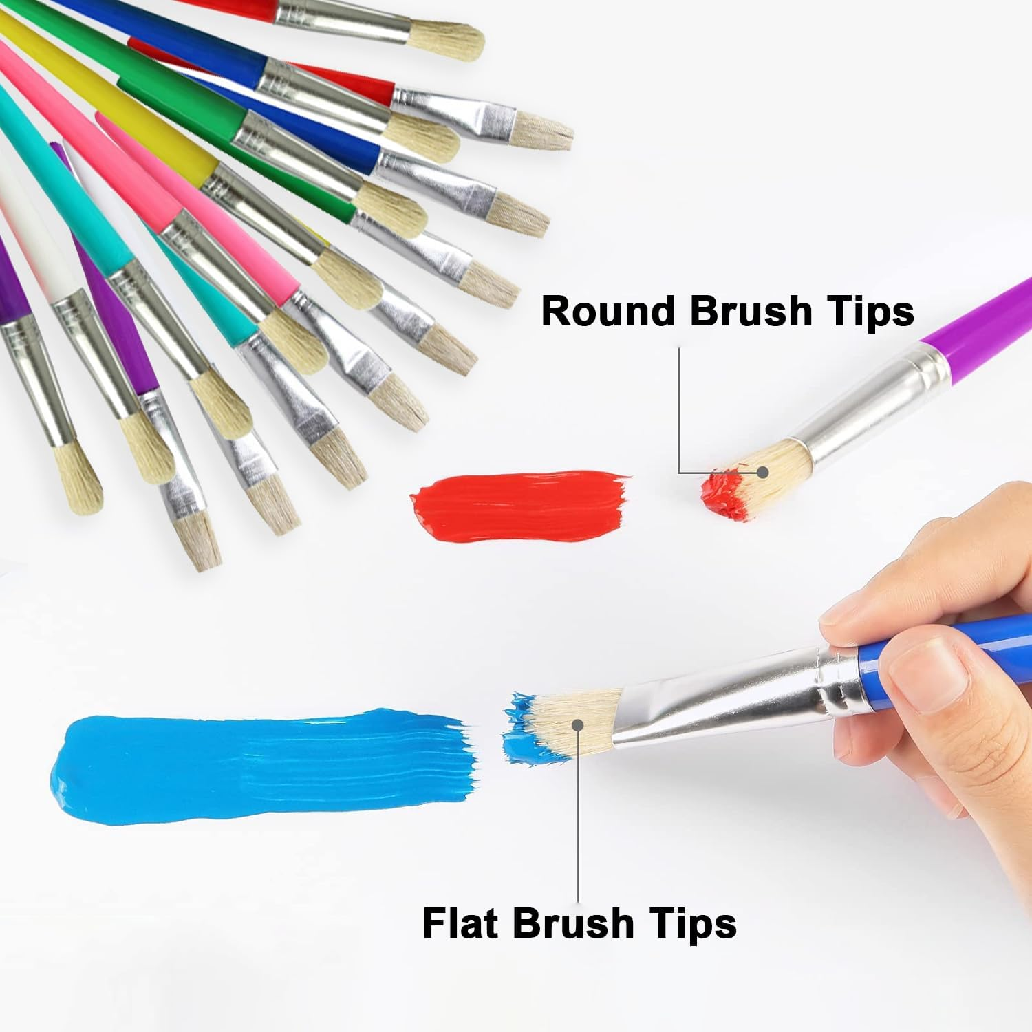 Kids Paint Brushes Set, 16 PCS round and Flat Preschool Brushes for Washable and Acrylic Paint image number 4