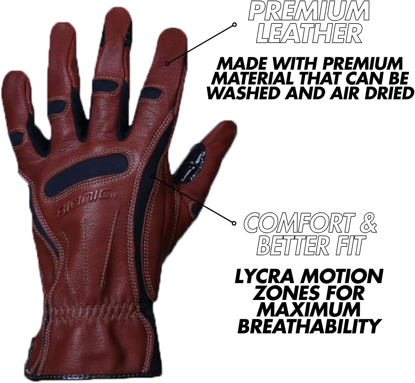 Bionic Men'S Tough Pro with Natural Fit Premium Leather Work Gloves (Large), Brown image number 2