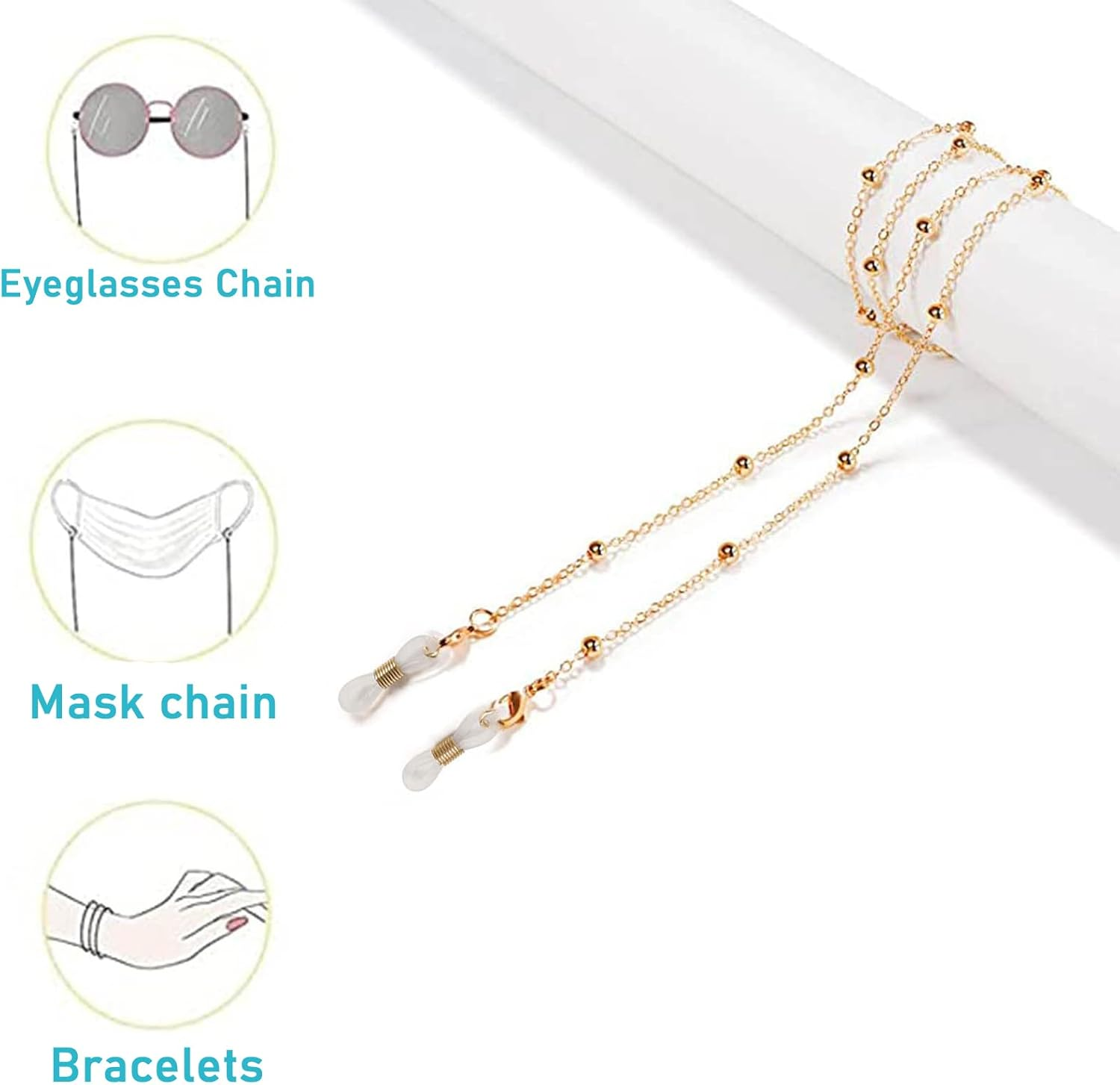 3 PCS Glasses Chain, Glasses Strap, Adjustable Eyeglass Holder for Women, Stylish Eyewear Retainer for Reading Glasses and Sunglasses, for Fashion Professionals image number 6